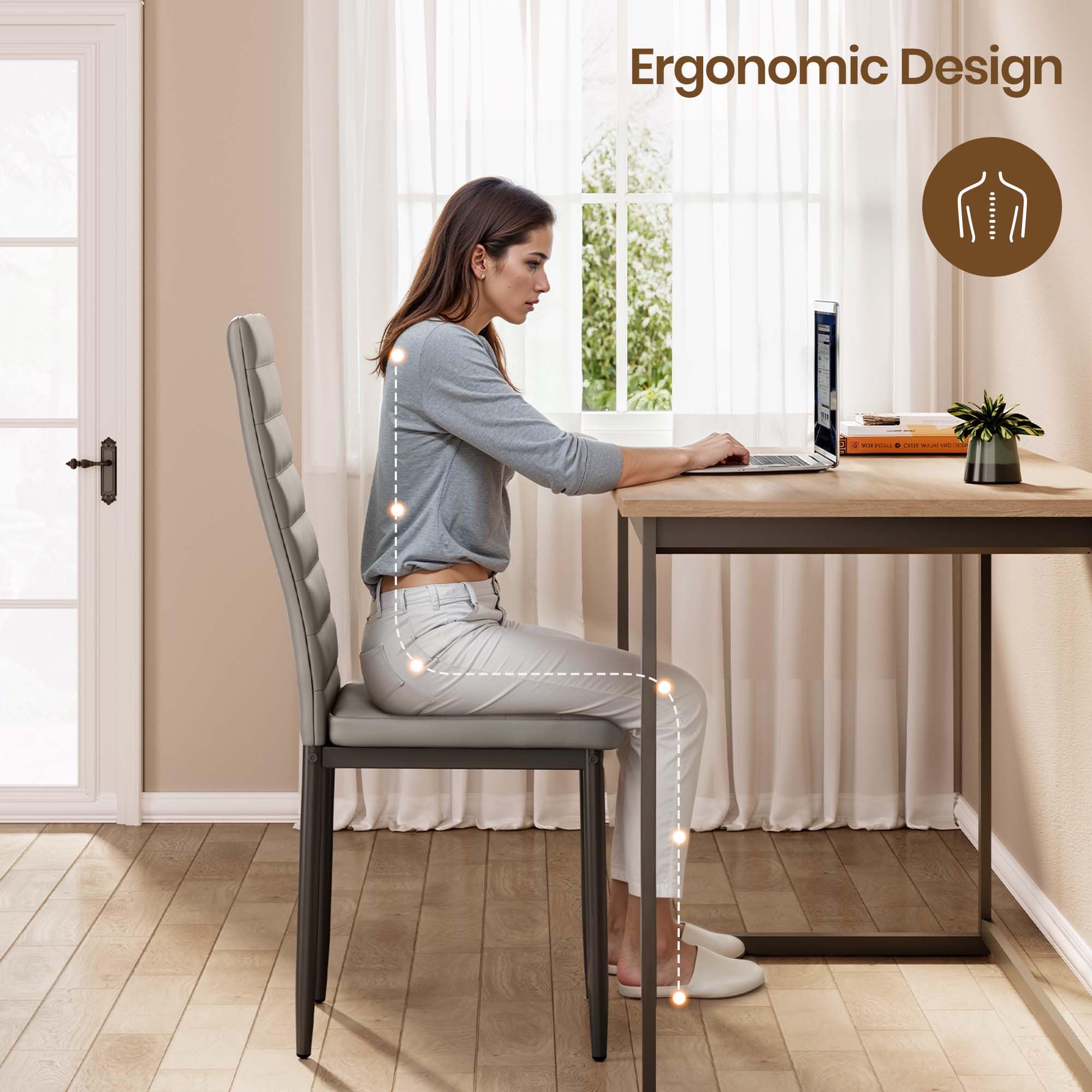 Set 6 Sedie Da Pranzo Bealife - Schienale Alto In Ecopelle, Nero, Moderno - Foto 6