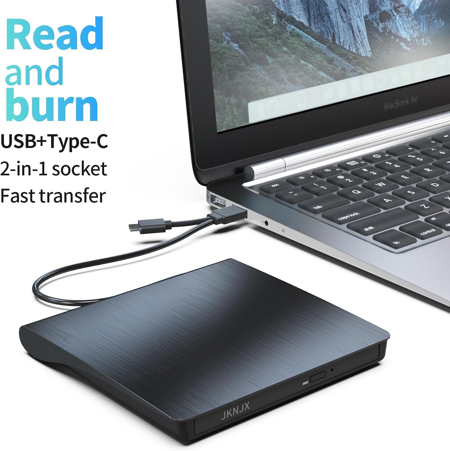 External CD DVD Drive,USB 3.0 and Type-C CD DVD Disc Reader Writer Burner Player,Slim and Portable CD DVD +/-RW Optical Drive for PC Laptop Desktop MacBook Mac Windows 7/8.1/10/11 Linux OS Apple — view 3