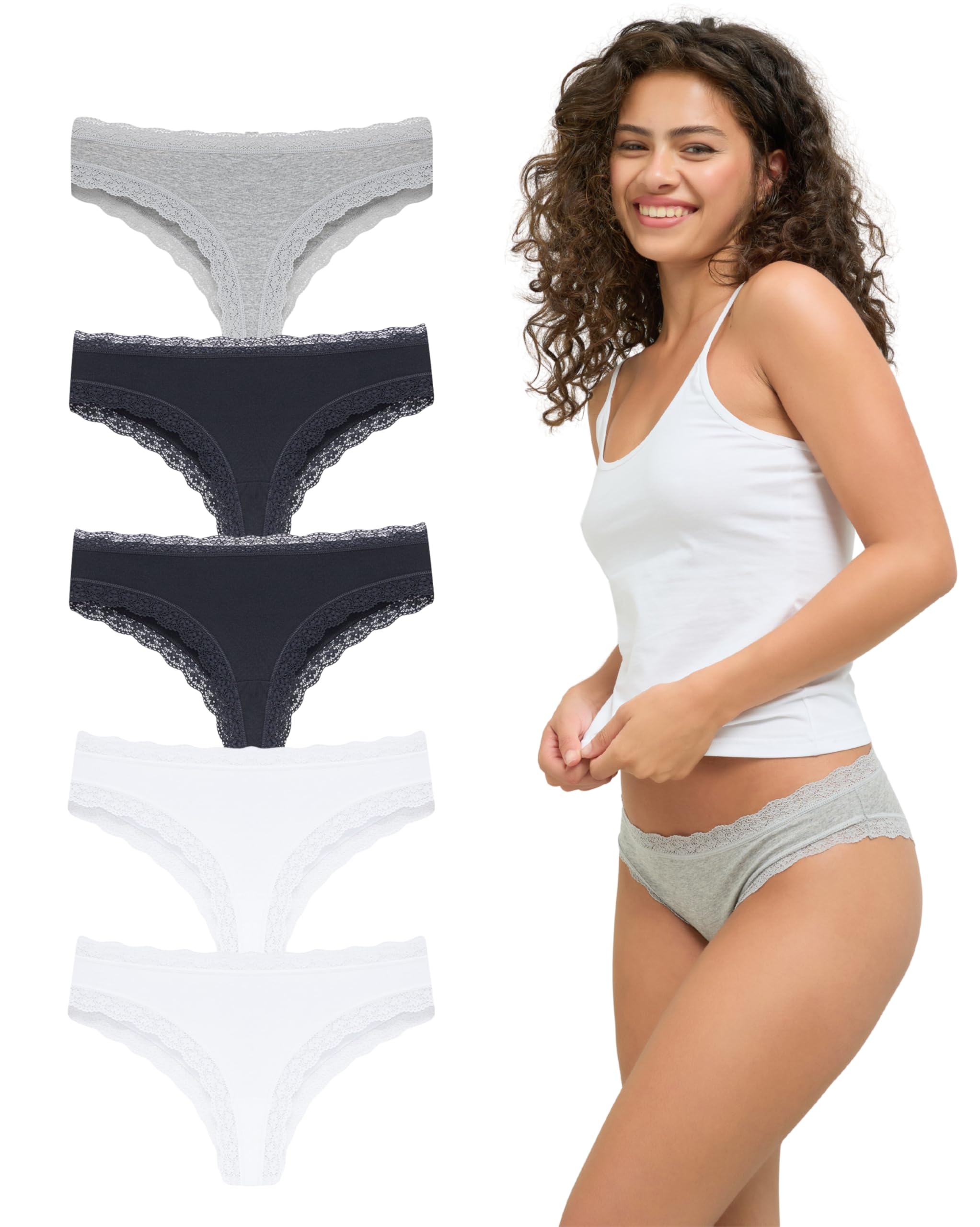 mimosso Damen Brazilian mit Spitze aus Bio-Baumwolle Atmungsaktiv 5er Pack – Sexy, Bequem & Unsichtbar – Unterwäsche für den Alltag (Gr. S-2XL)