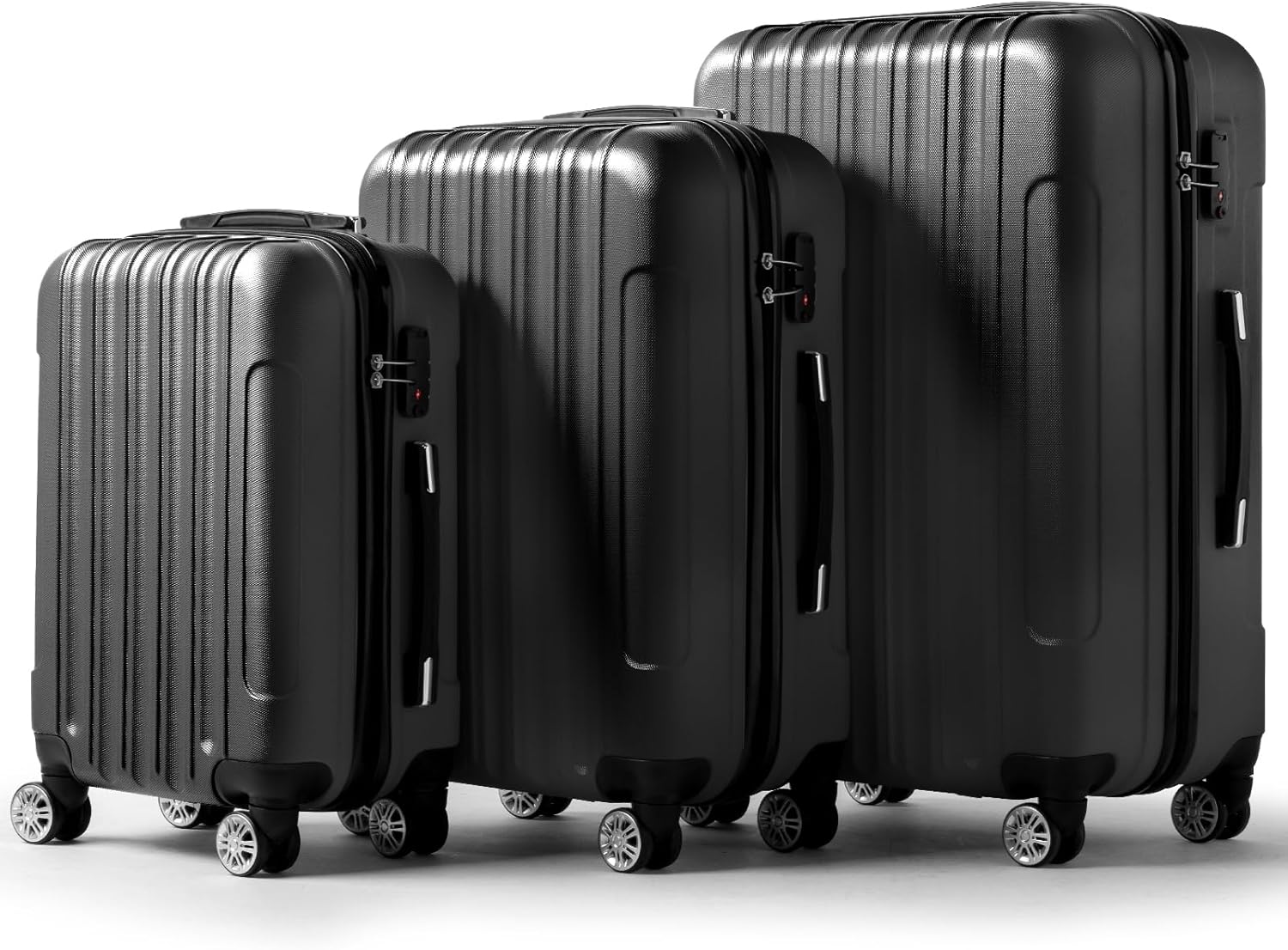 3 Piece Luggage Sets, Lightweight ABS Suitcase with 4 Spinner Wheels ＆ TSA Locks, Hardside Carry On Luggage Durable Suitcase Set for Family Travel Business – Black, 20/24/28