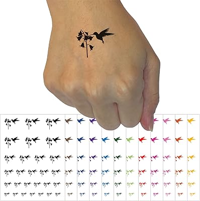 Hummingbird and Flower Temporary Tattoo Water Resistant Fake Body Art Set Collection - Yellow (One Sheet)