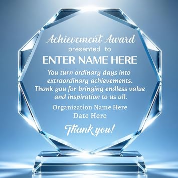 Custom Crystal Trophy Awards - Personalized Engraved Plaque with Logo/Text, Appreciation Gifts for Employee Recognition, Personalized Award for Boss, Retirement, Sports Recognition Retirement