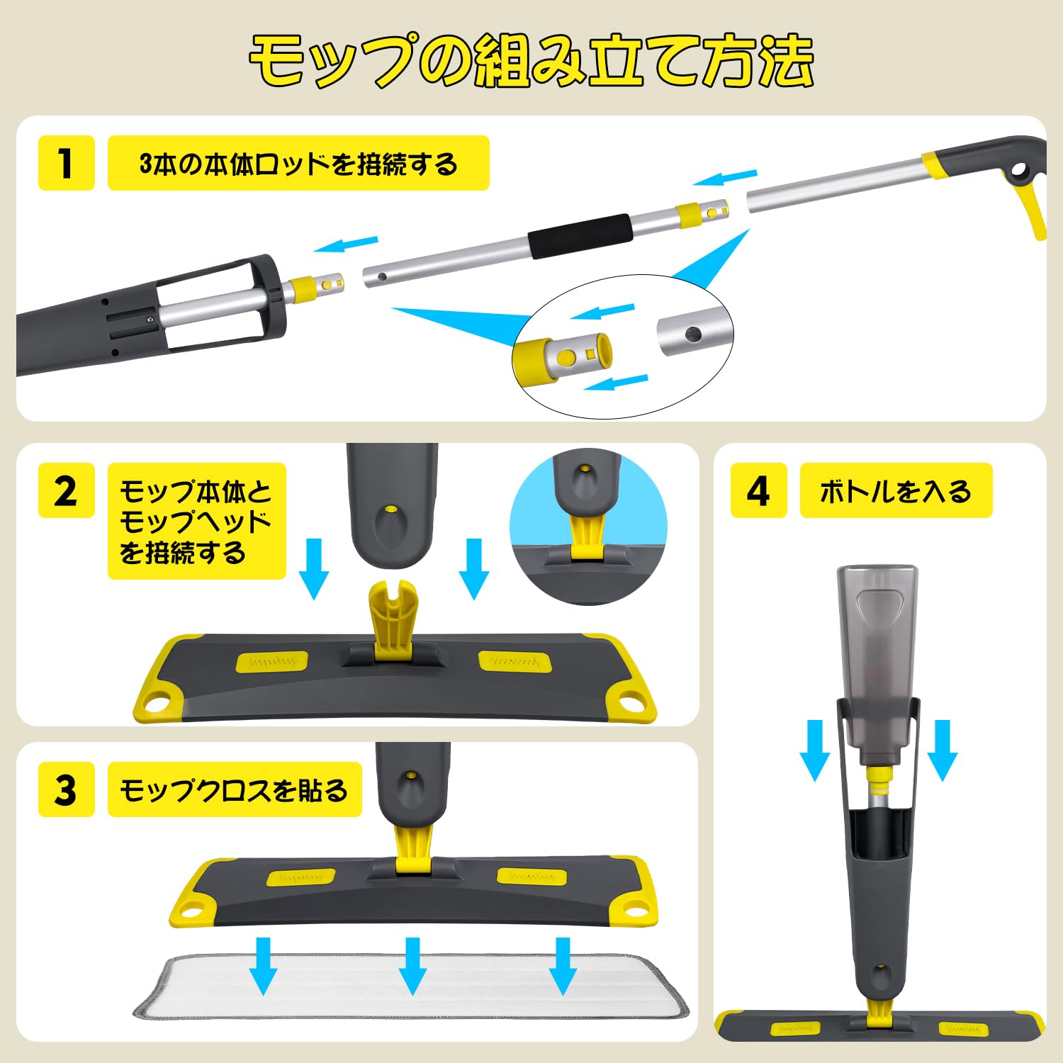 Amazon｜Donext スプレーモップ 水拭きモップ 乾湿両用 780ml大容量