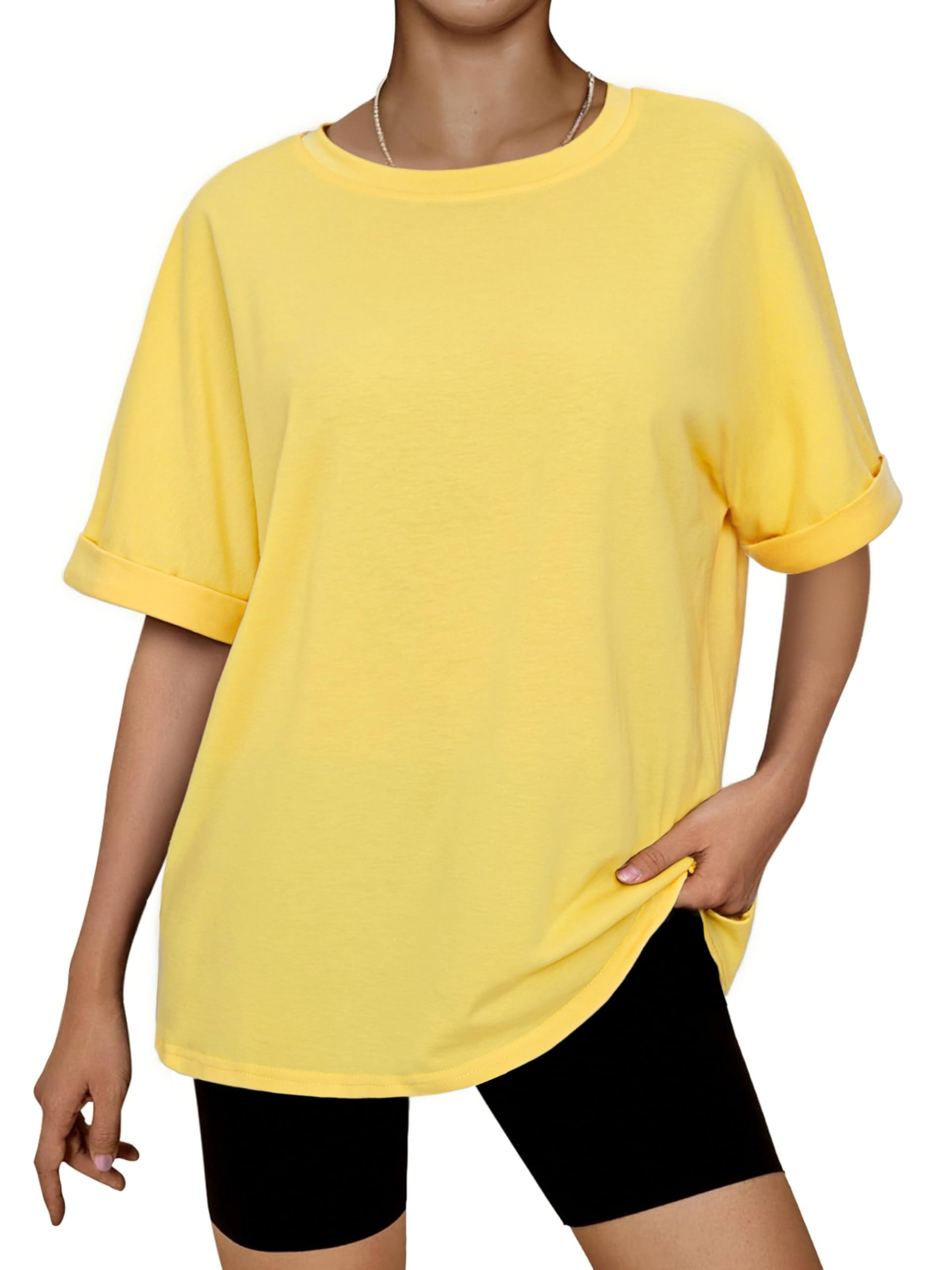 Terecey T Shirt Oversized Damen Sommer Locker T-Shirt Rundhals Einfarbig Oberteil Kurzarm Basic Y2k Tops Baumwolle Tee Shirt S-XXL