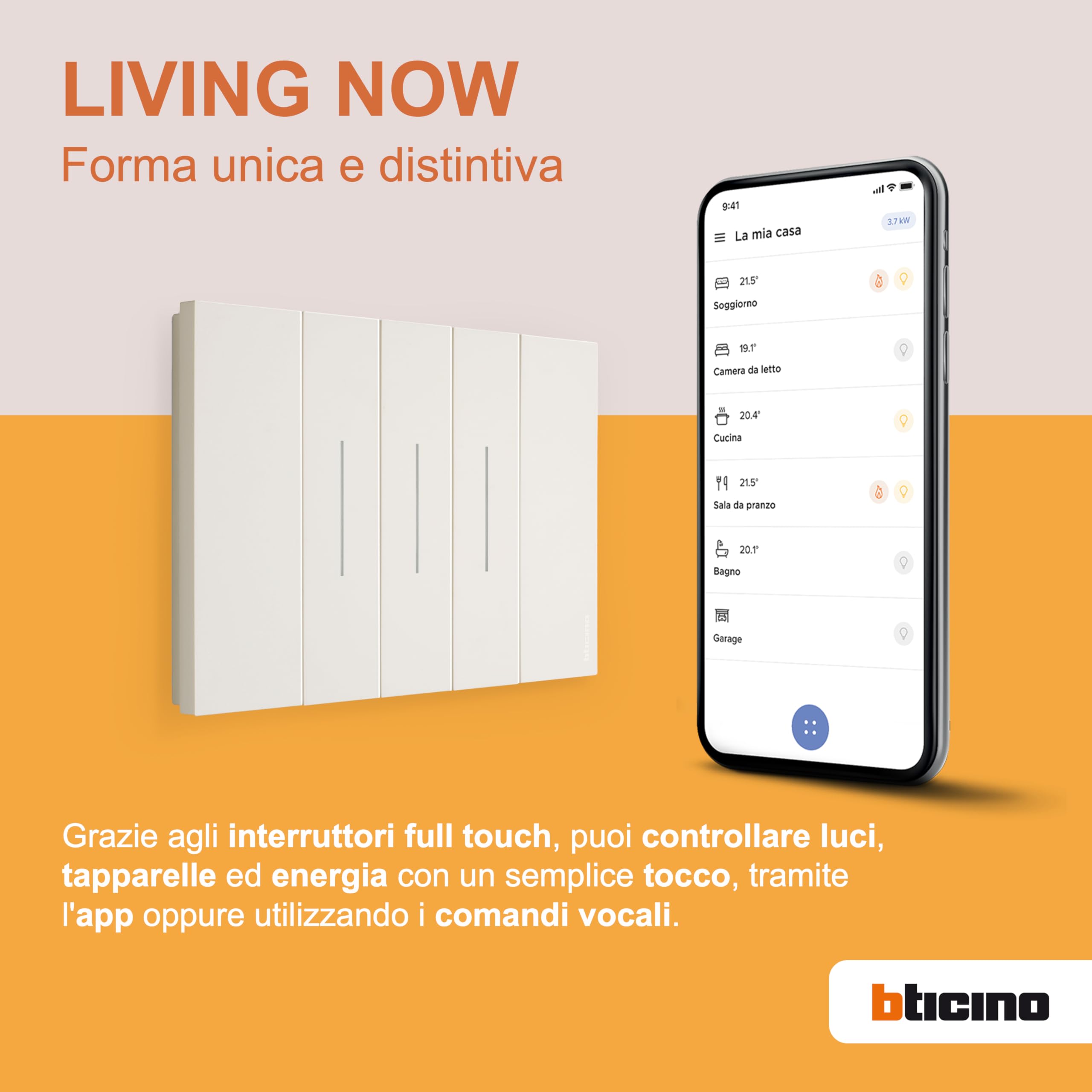 Bticino K4500C Gateway per il Controllo di Luci, Tapparelle, Apparecchi Elettronici collegati a Prese Connesse con l'App HOME+CONTROL o con la voce, Comando Entra&Esci Living Now incluso, 2 Moduli