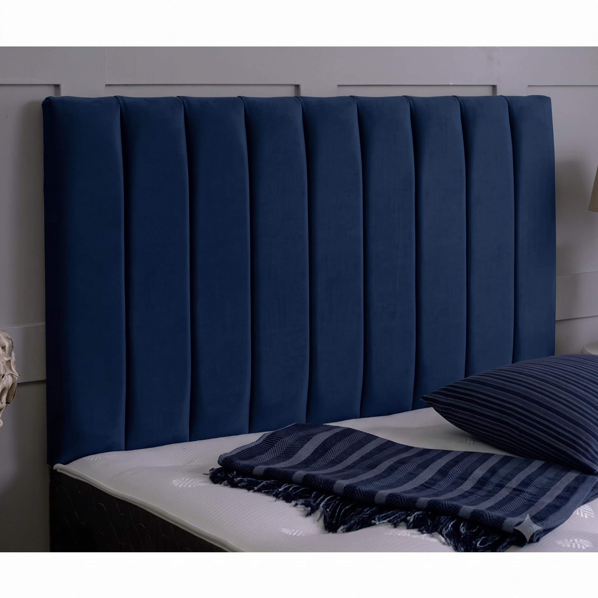 hm bedding Velvet Upholstered Headboard for Divan Beds – 20-Inch Lined Extra Padded Plush Headboard with Wooden Struts – Luxury Bedroom Furniture (Blue, Double)