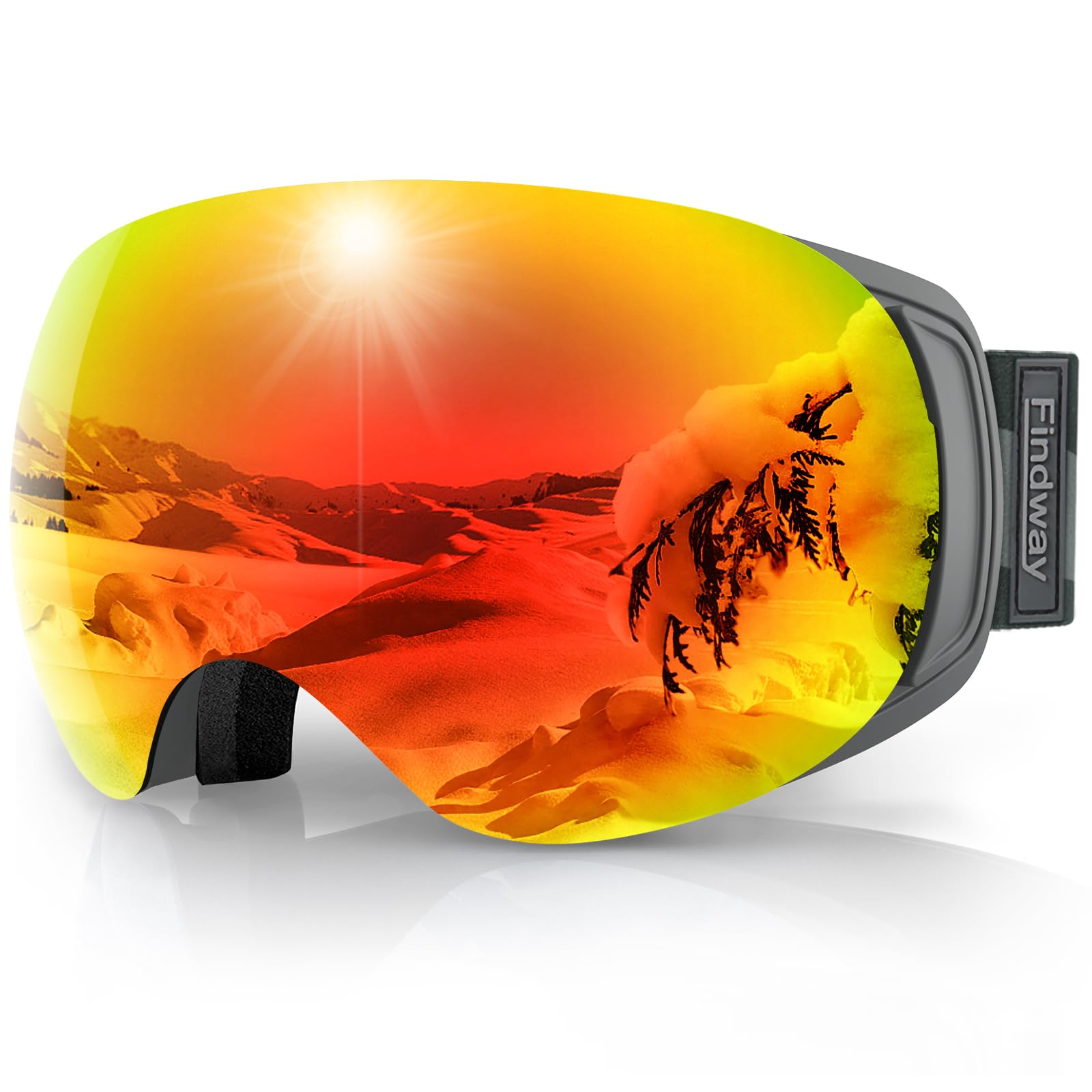 Findway Maschera Sci, Occhiali da Sci Magnetica Donna Uomo, Maschera per Snowboard e Sci per Occhiali da Vista OTG,Anti-UV Protezione UV400 Anti-Nebbia