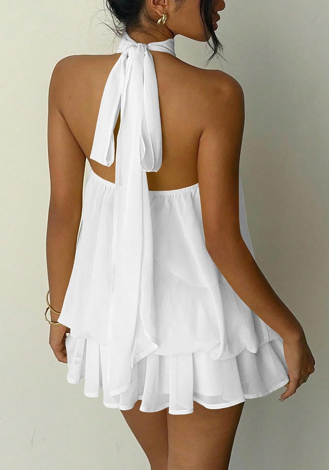 Women's Chiffon Halter Drop Waist Mini Dress Wedding Guest Dresses Ruffle Formal Holiday Club Brunch Outfits - Image 3