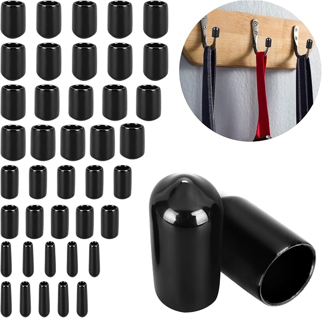 cobee Rubber End Caps, 40pcs Vinyl Round End Caps for Screw Vinyl Tube Flexible Pipe Post Bolt Cap Cover Screw Thread Protectors Cover Assortment Kit 3mm/6mm/9mm/12mm, Black