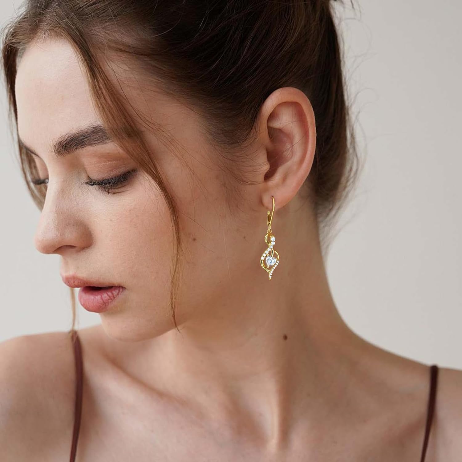 Infinity Heart Dangle Drop Earrings for Women, 925 Sterling Silver Birthstone Leverback Earrings, Birthday Anniversary Valentines Day Jewelry Gifts for Women Mom Her - Image 2