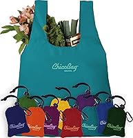 Vista 5 de ChicoBag Bolsa reutilizable original con clip de mosquetón, bolsas compactas reutilizables para comestibles, ecológicas (paquete de 4)