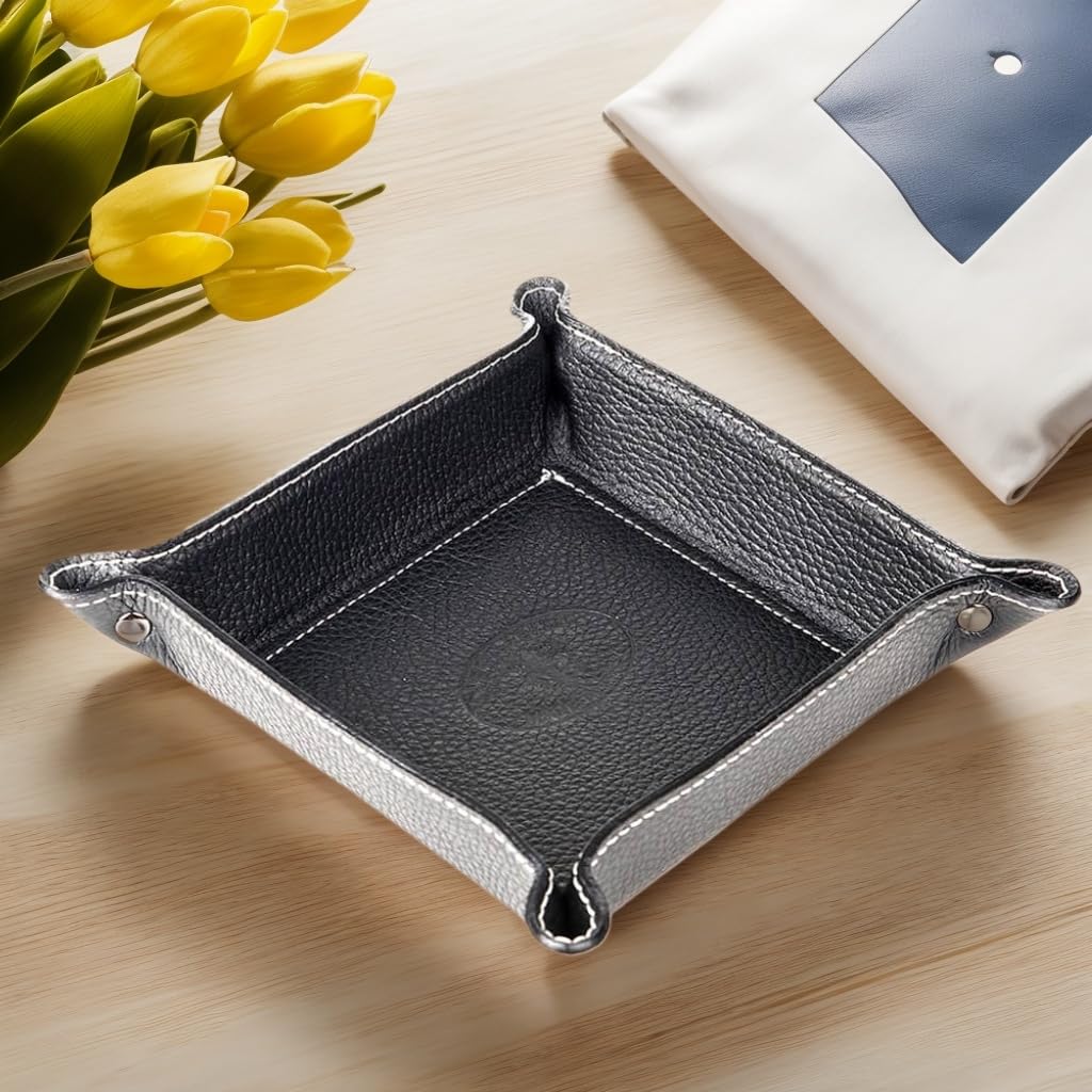 Opróżniacze do kieszeni, nowoczesny design, zestaw 2 pustych kieszeni - z prawdziwej skóry - organizer na biurko - pomysł na prezent dla mężczyzn i kobiet, na biżuterię, klucze, telefon