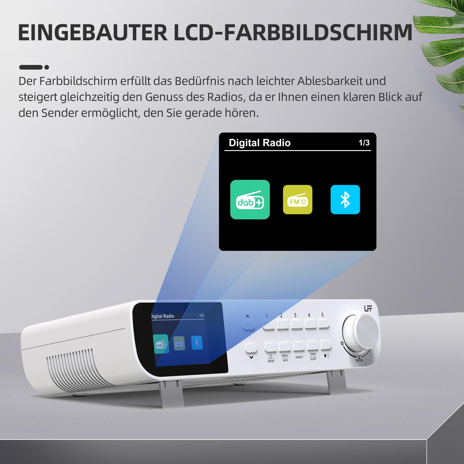 DAB Radio, LFF Küchenradio, DAB Digitalradio, DAB+ Radios Unterbau, Tragbares Küchen Radios Kabelgebunden, Radio mit Farbdisplay Bluetooth