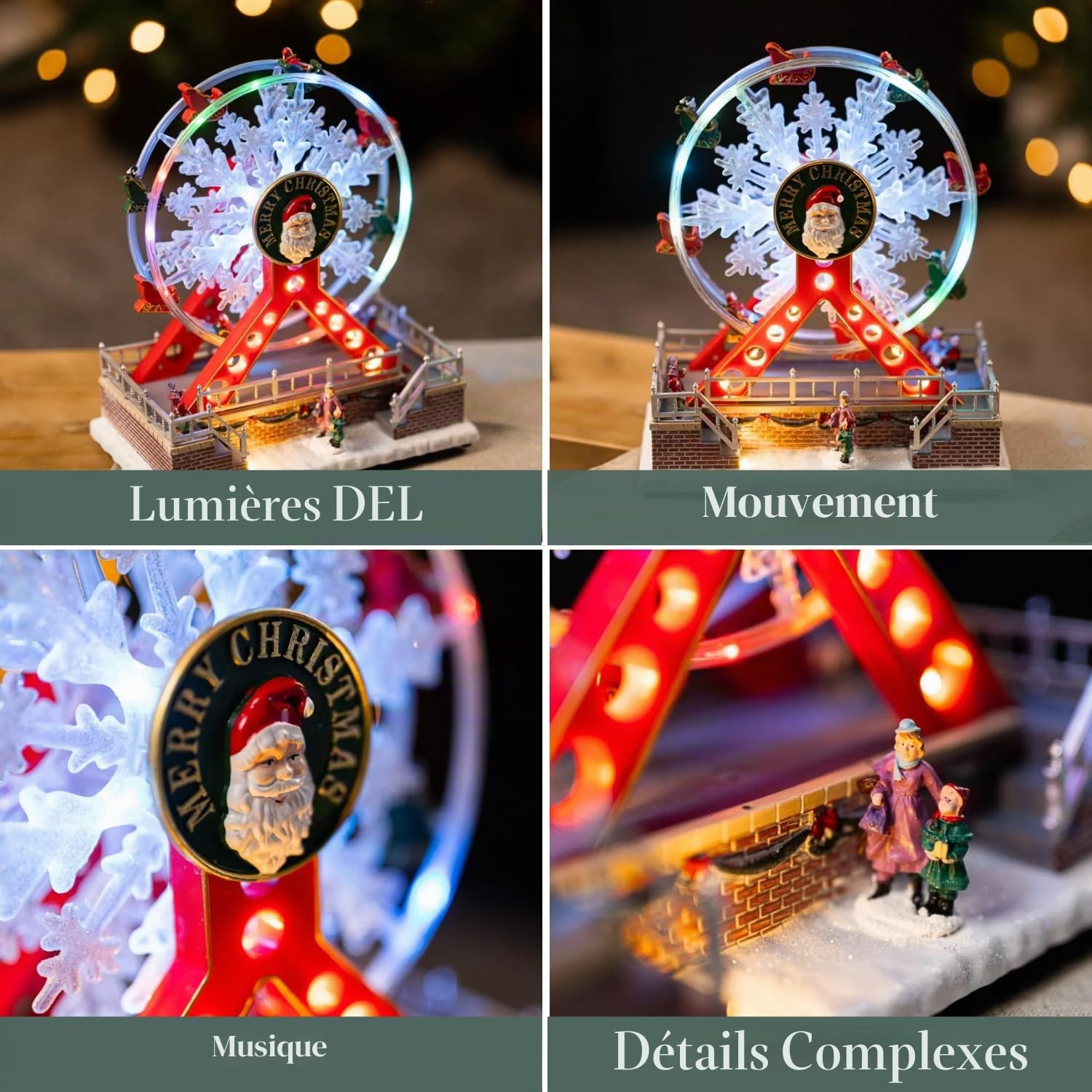 Garden Mile Scène musicale de village de Noël – Décoration de Noël lumineuse en mouvement avec lumières LED et musique – Décoration festive à piles pour table, cheminée et décoration d'intérieur
