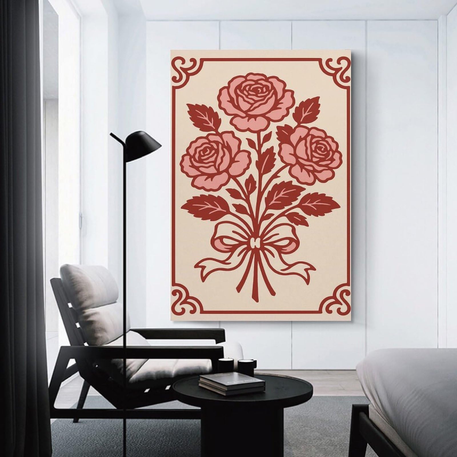 Junmoney Room Decor Wall Art Bouquet of Roses with Ribbon, 16x24inch(40x60cm), for Gallery Wall Layouts in Home Or Office, Home Wall Art for Statement Displays