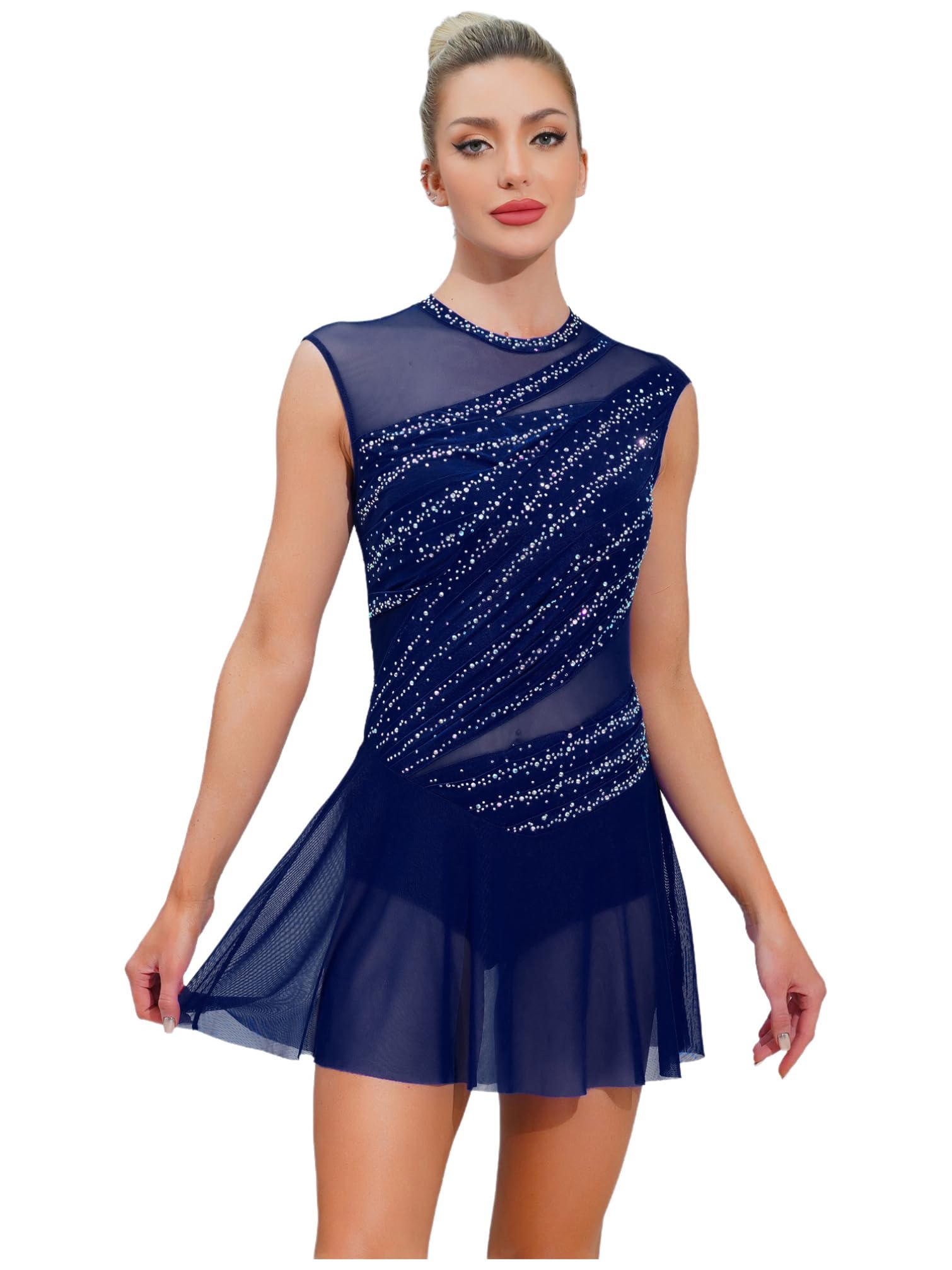 TiaoBug Vestidos De Baile De Patinaje Artístico para Mujer Maillot Sin Manga De Lentejuelas Body De Danza Gimnasia Rítmica