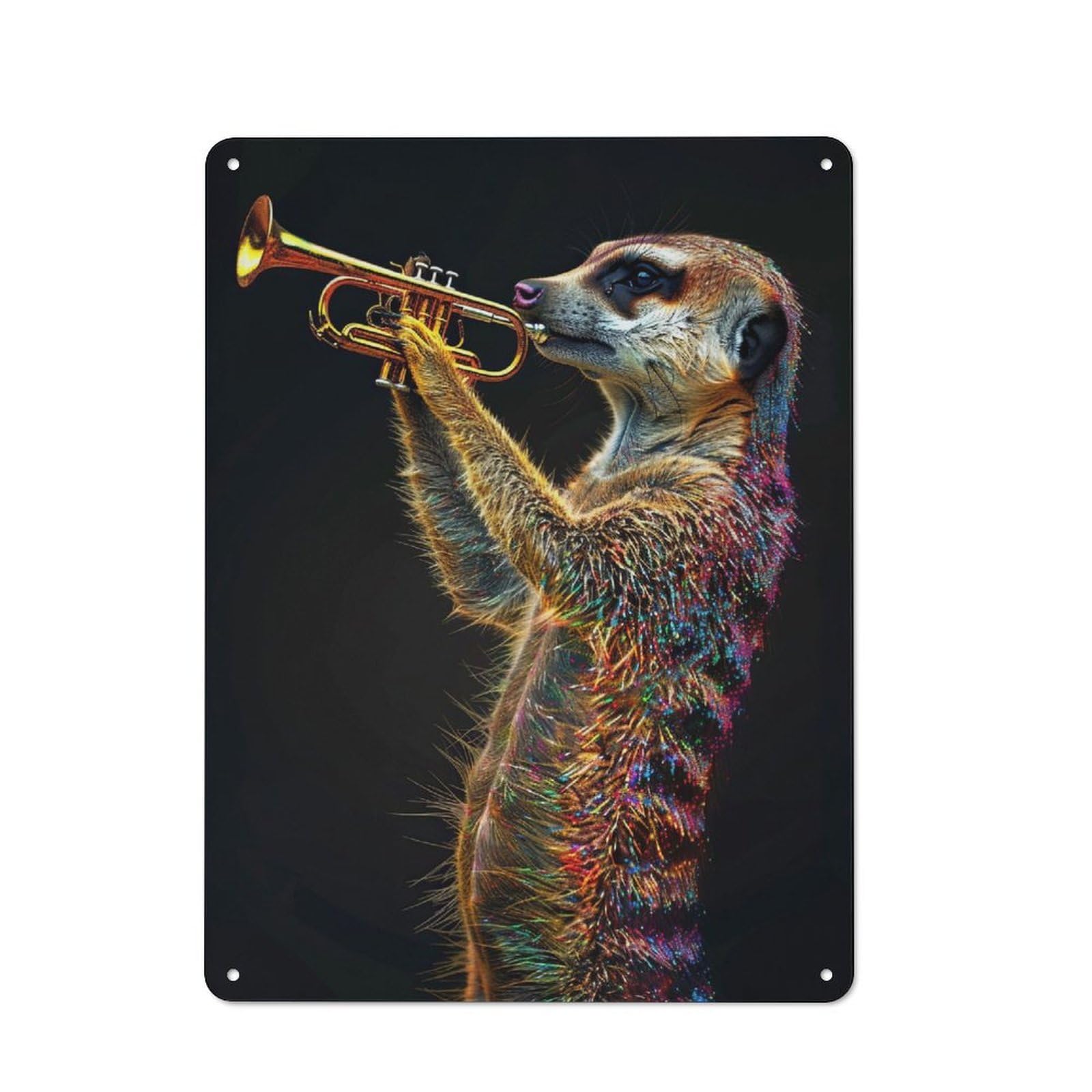 Junmoney Meerkat Trumpet Printed Metal Sign 40X30cm For Kitchen Or Home Bar, Housewarming Present For People Styling Kitchen And Home Bar