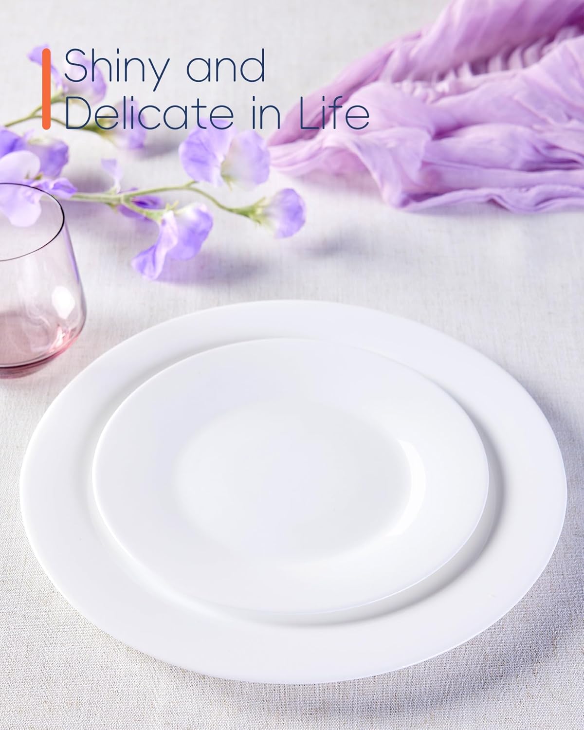 11 inch dinner plate set of 6, lightweight round opal glass white dinnerware plates, dishwasher and microwave safe 11 in - dinner plate white