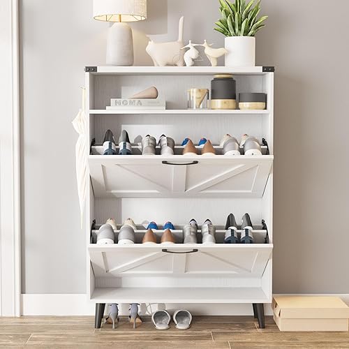 Miniatura 8 de Zapatero con 2 cajones abatibles, armario de almacenamiento de zapatos para entrada, organizador de zapatos independiente con almacenamiento