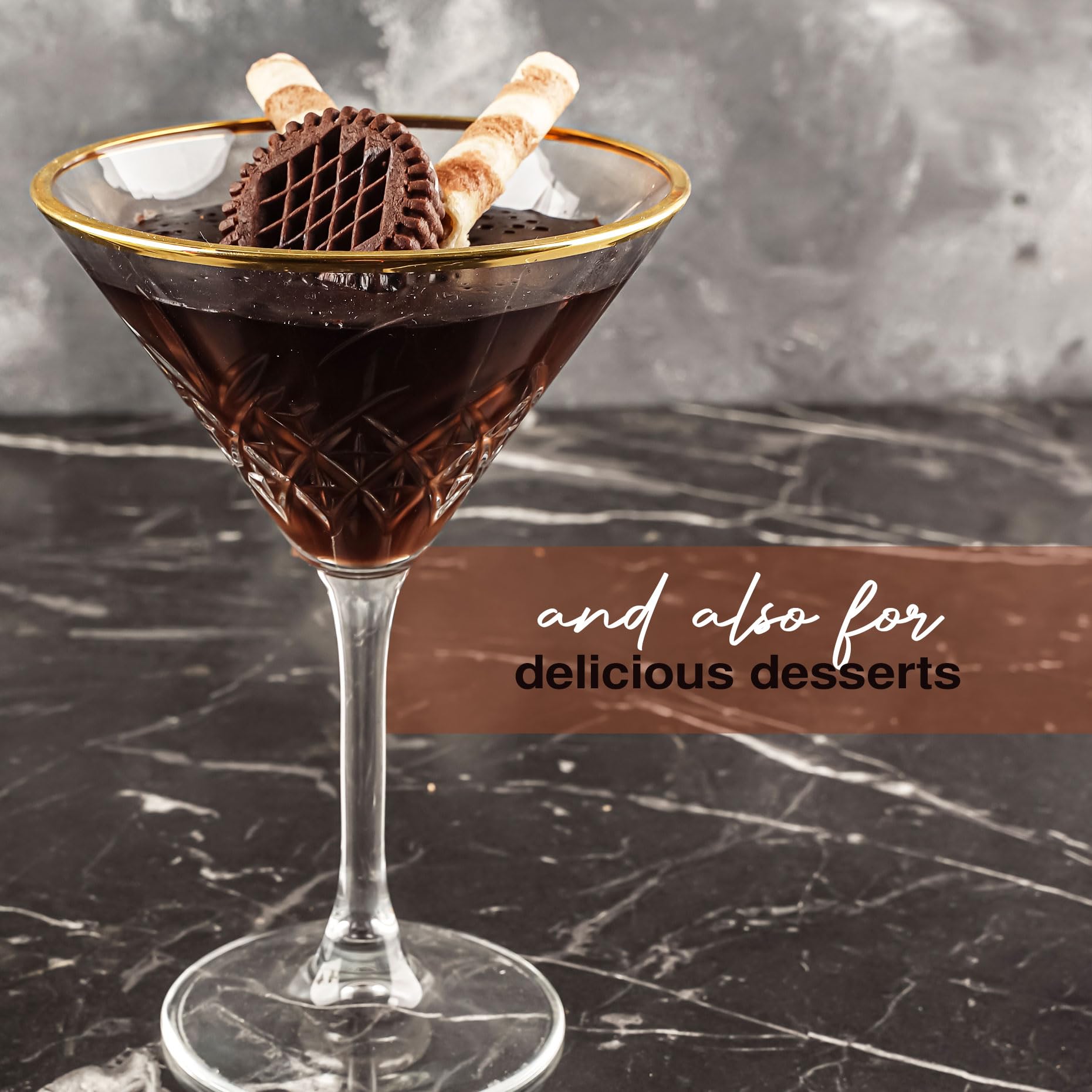 Zestaw 4 kieliszków do martini w stylu vintage, złote oprawki, szklanki do espresso martini, szklanki do Margarita, kieliszki Prosecco, kieliszki do szampana z długą łodygą (230 ml)
