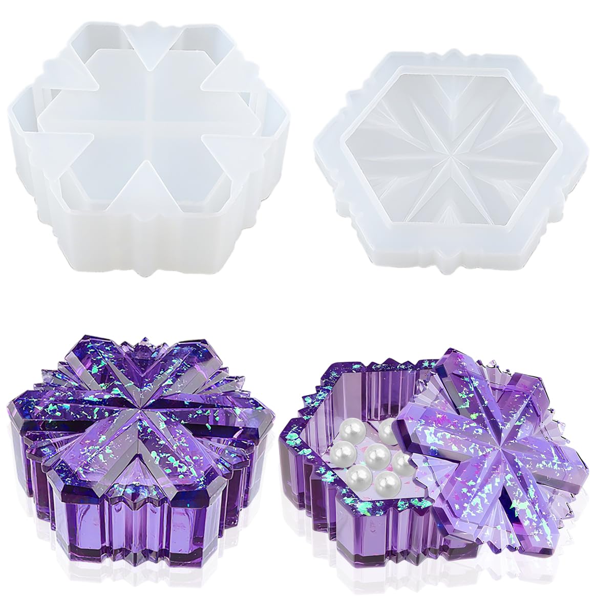 Snowflake Box Resin Mold, Jars Silicone Molds with Lid