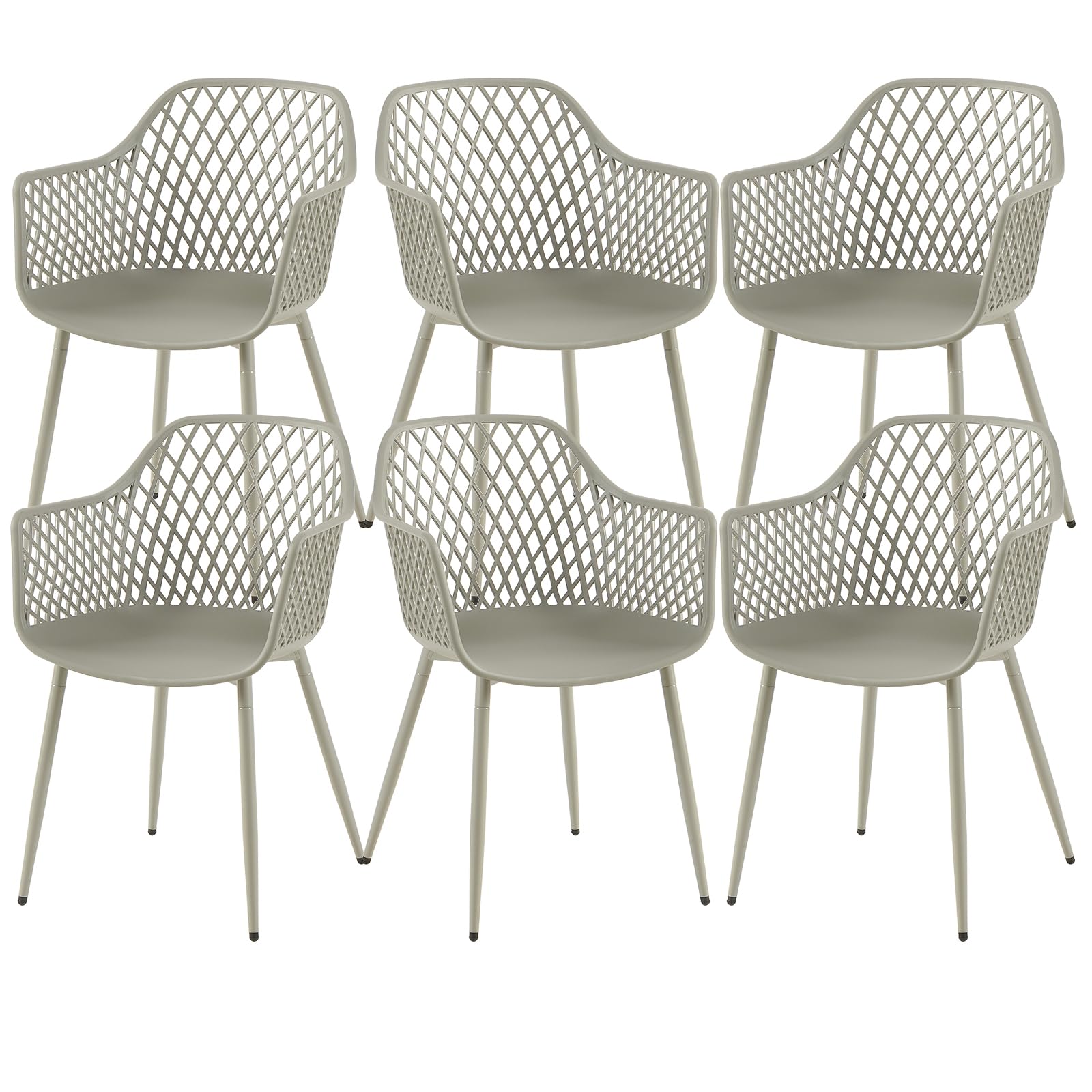 buybyroom Sillas de Comedor, Sillas de Cocina Pack 6 con Reposabrazos, Patas de Metal, Respaldo Ergonómico, Asiento Ancho, para Comedor, salón, Capacidad de Carga 120 kg, Gris