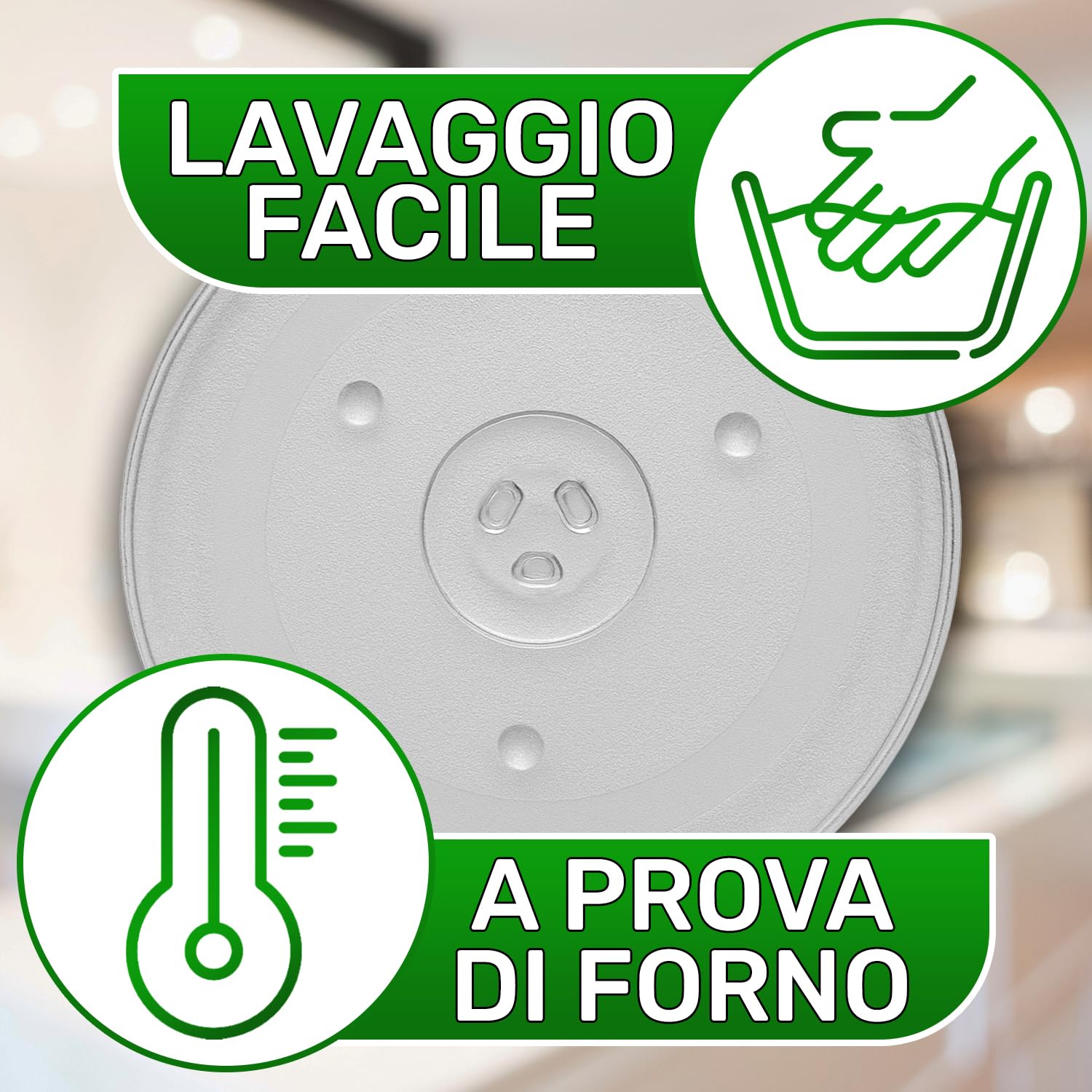 Piatto Microonde Ø 31,5 cm con 3 Gambe di Supporto con Codice Originale 49016762 per Candy - Piatto Vetro Microonde 315 mm in Vetro Temperato Resistente al Calore Resistente - ONIX TECH