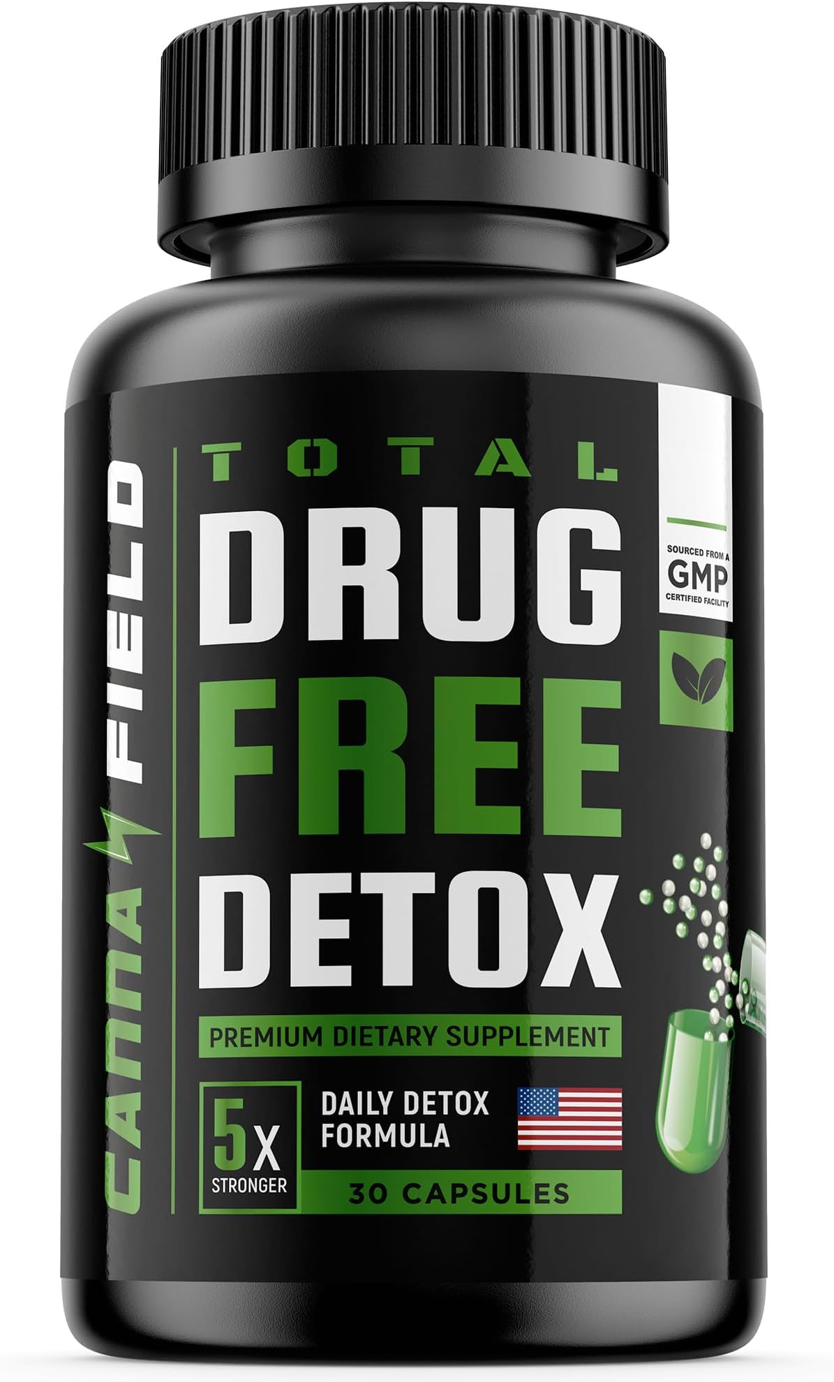 CANNA FIELD Detox and Liver Cleanse - USA Made - 5-Days Natural Toxins Remove – Best Pills to Pass Test - Premium Detox Supplement - 30 Capsules