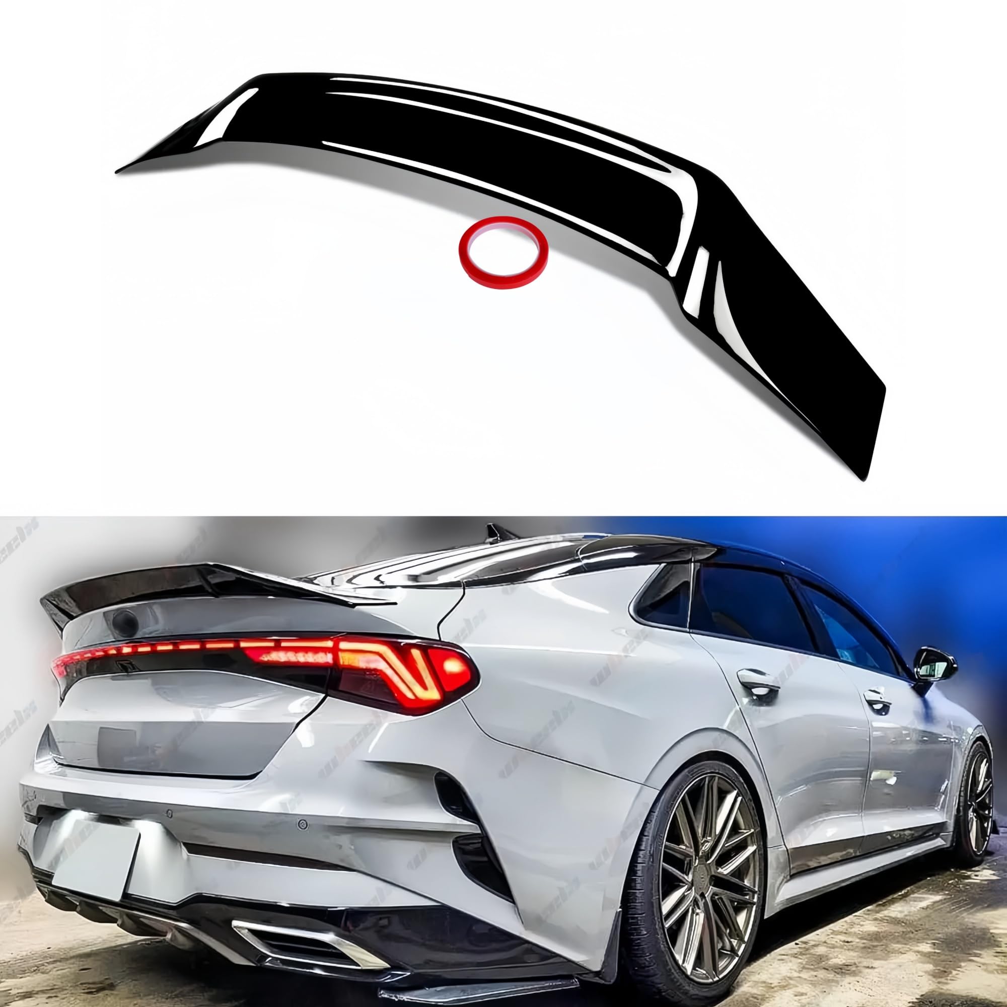 Rear Trunk Spoiler Compatible with 2023 KIA K5 LX LXS EX, R Style Duckbill Spoiler Fits for 21-24, Exterior High Kick Tail Deck Lid Wing Lip (Glossy Black)