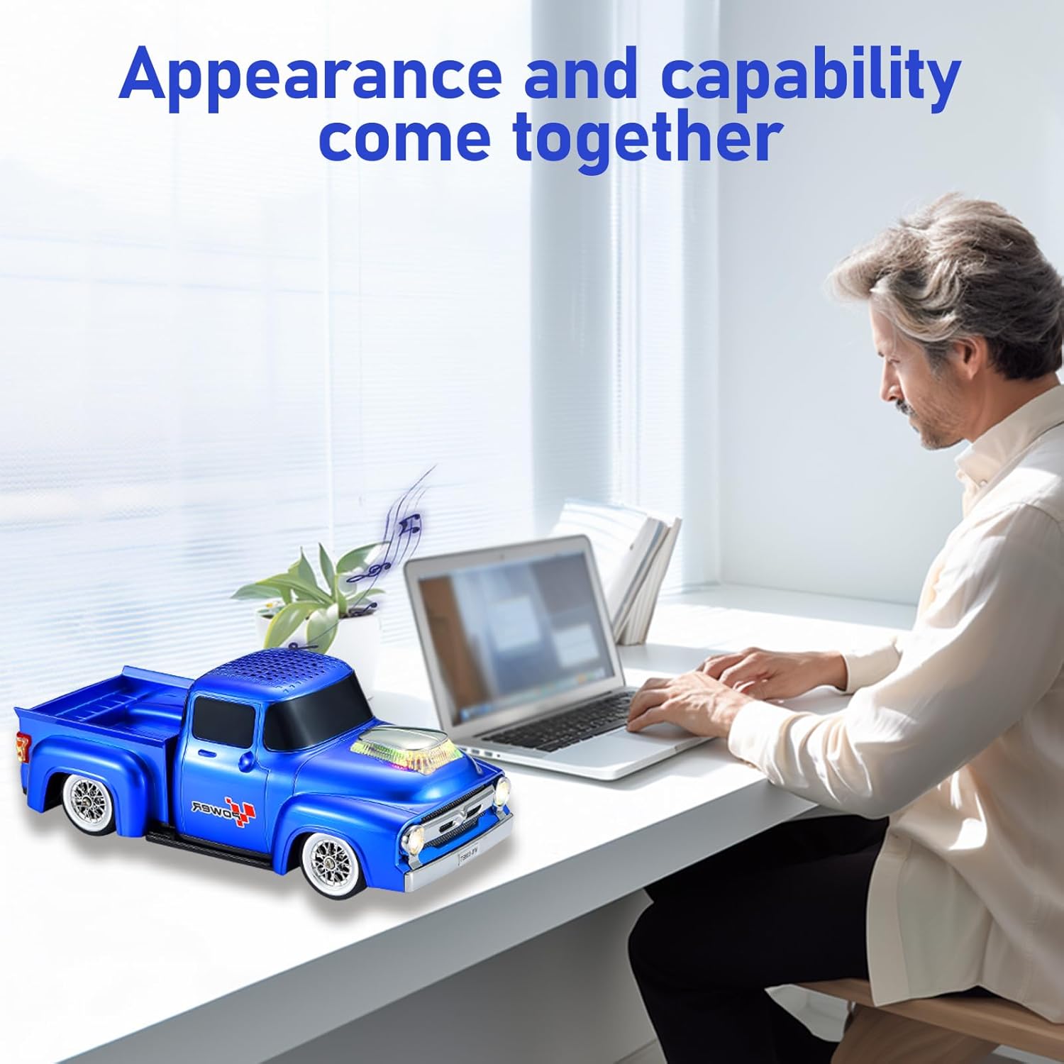 WSTER WS-538 Retro Pickup Truck Bluetooth Replica Speaker – Portable Wireless Car Model Speaker with FM, TWS, LED Party Lights, USB/TF Playback, Built-in Microphone, Type-C, Surprise Gift(Blue)