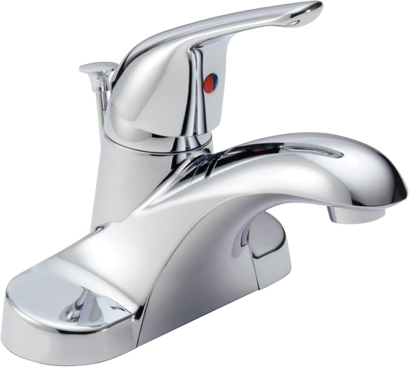 Faucet Foundations Grifo de baño central, grifo de baño cromado de 1 manija, grifo de lavabo de baño Delta, conjunto de drenaje push-pop de metal, cromado B510LF