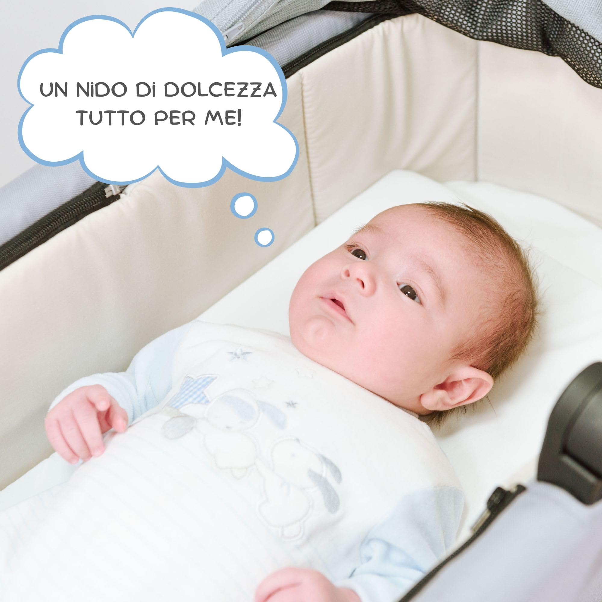 baby idea Babysanity Materassino Carrozzina Sfoderabile a Norma EN16890:2017 – Antisoffoco, Antibatterico, Privo di Zip per Massima Sicurezza – Cuscino Neonato Traspirante Cotone