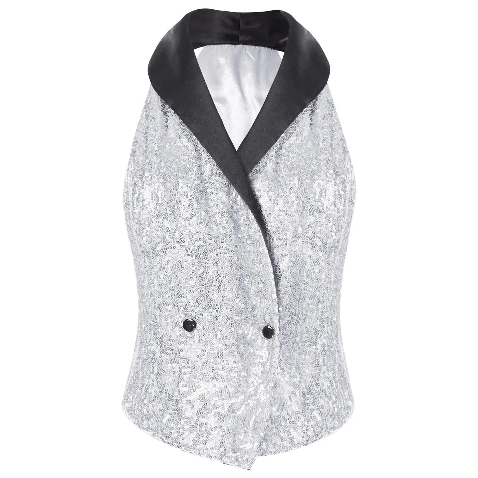 Top con Paillettes Completo da Donna con Paillettes Glitterate, Gilet con Paillettes Scintillanti, Scollo a V, Senza Maniche, Elegante, for Serate, Feste, Cocktail, Costume.