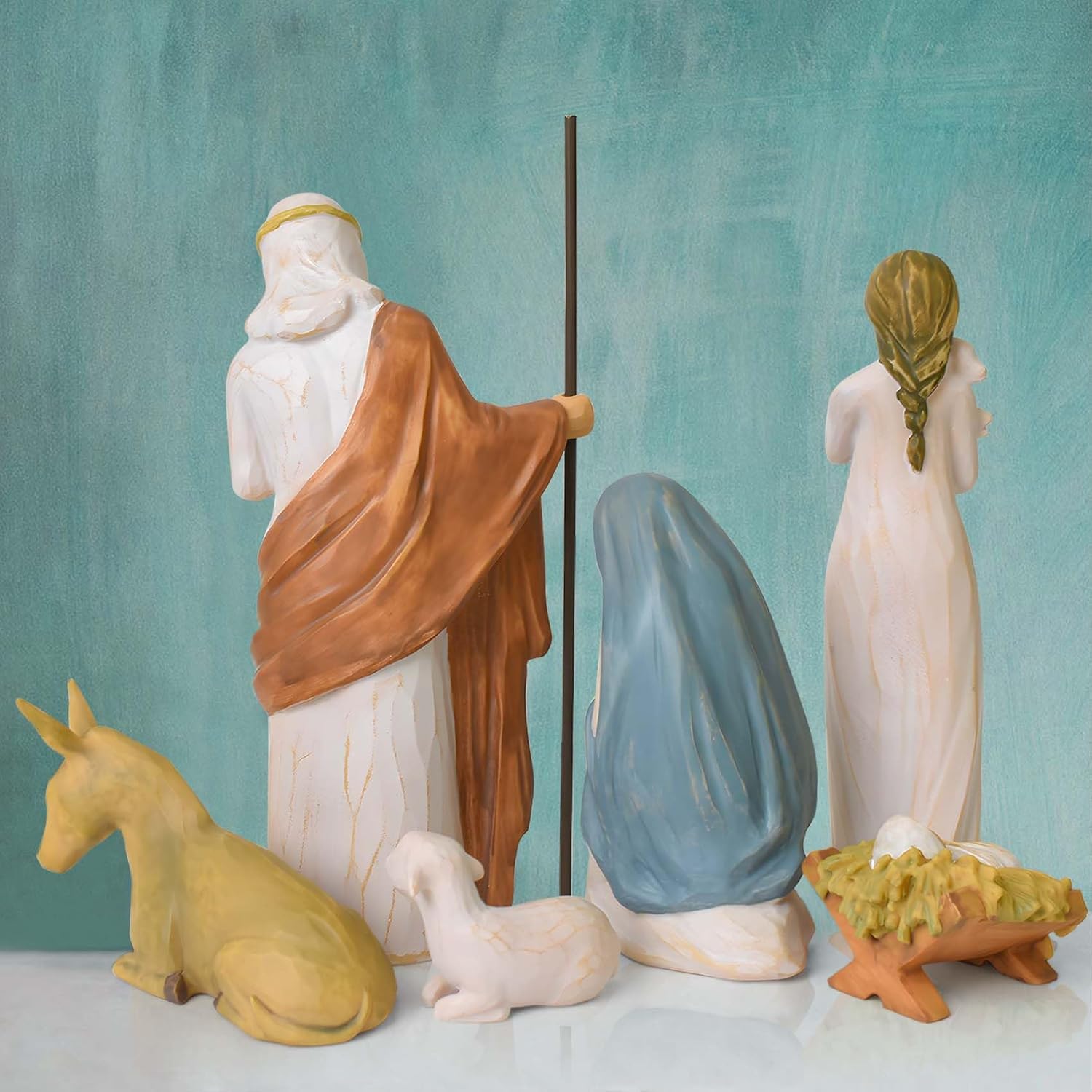 6 Piece Nativity Set, Christmas Decor Nativity Scene with Jesus, Joseph, Mary, Shepherd, Donkey, and Sheep, Behold The Awe and Wonder of The Christmas Story