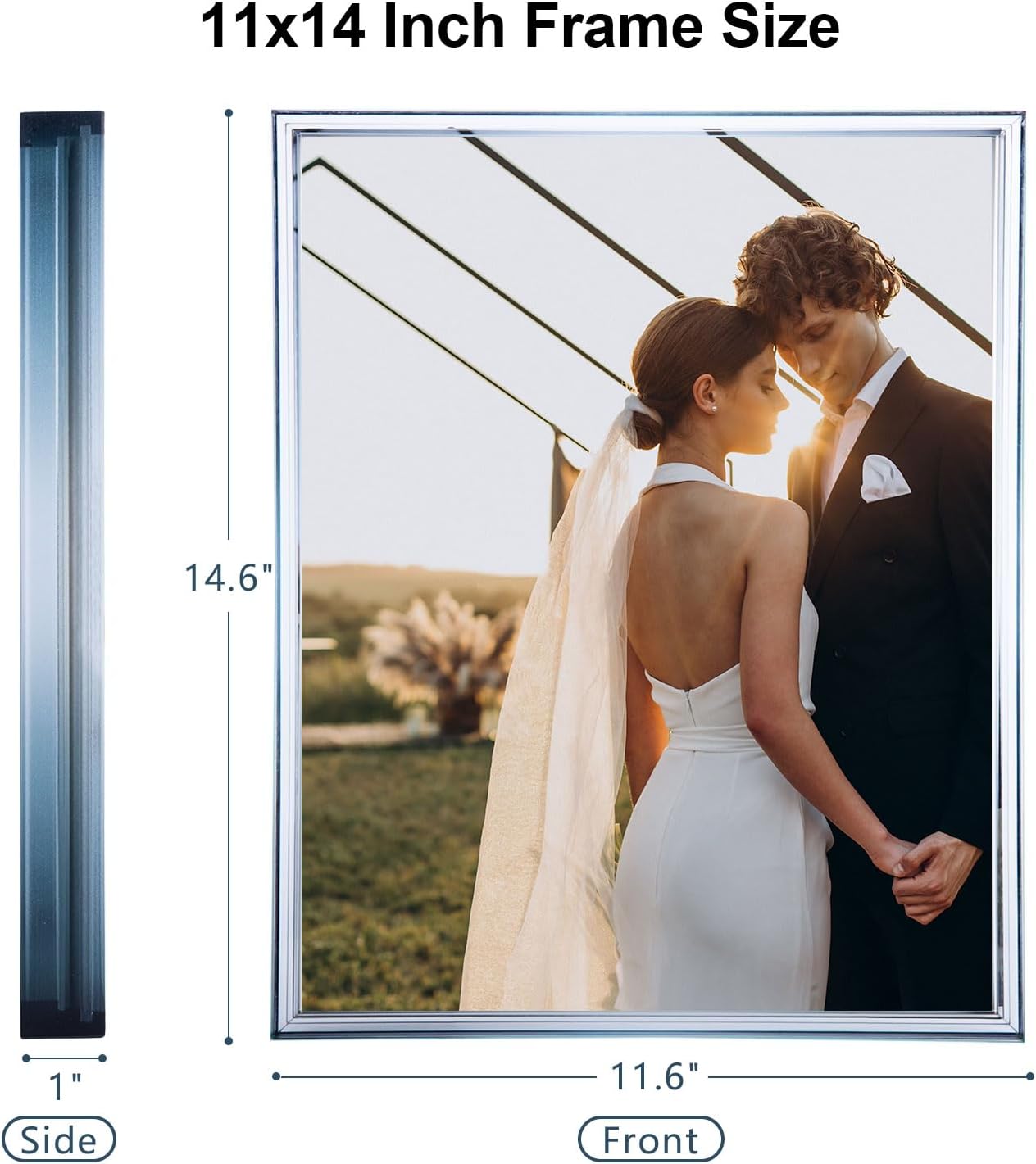 Gradient 11x14 Acrylic Picture Frame - Fits 8x10 with Mat or 11x14 without Mat, with Tabletop Stand & Wall Mount for Home Office Decor, Black Grey, 1Pack