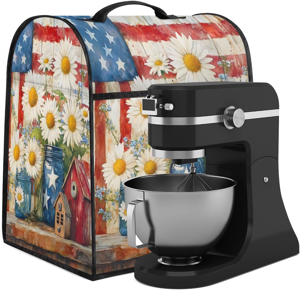 Spring Daisy Wood Kitchen Aid Mixer Cover with 4 Pocket Stand Mixer Dust Cover Compatible with 5-8 Quart Fits All Tilt Head & Bowl Lift Models, for Kitchen Aid Accessories And Attachments,A-16