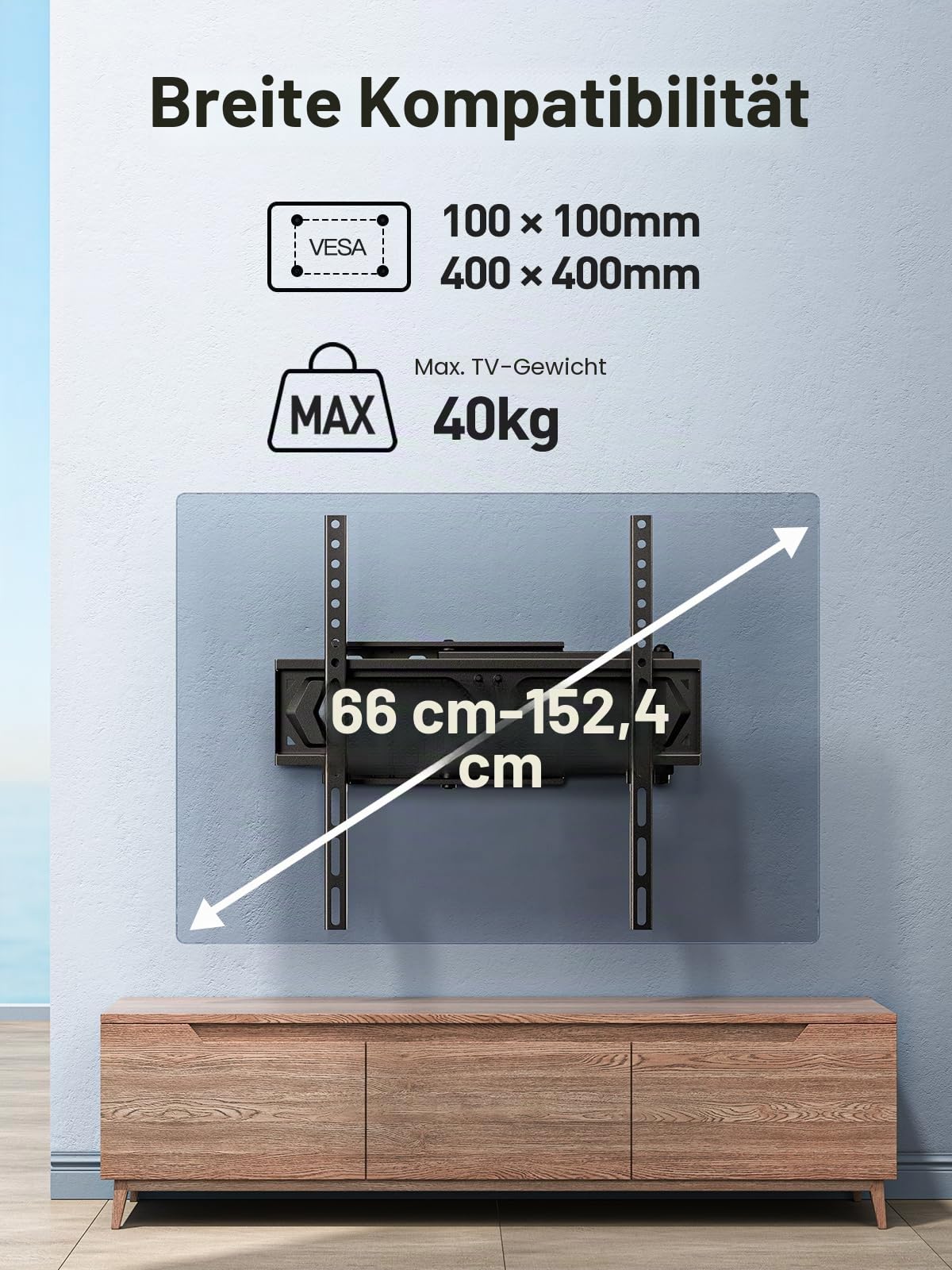 PERLESMITH TV Wandhalterung, für 26-60 Zoll Fernseher bis zu 40 kg, Schwenkbare Neigbare TV Halterung 43 55 Zoll, Wandhalterung Fernseher Max. VESA 400x400 mm, PSMFK10