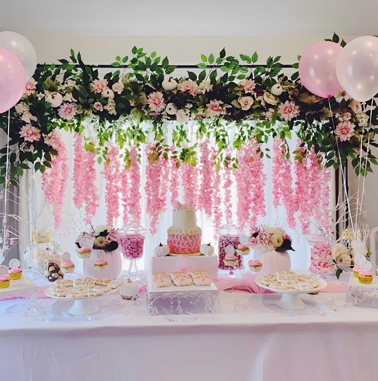 Ghirlanda di glicine artificiali da appendere, fiori finti, seta, viti, rattan, decorazione per casa, matrimonio, fiocco, parete, giardino, verde, camera da letto, esterno, ufficio, feste (24