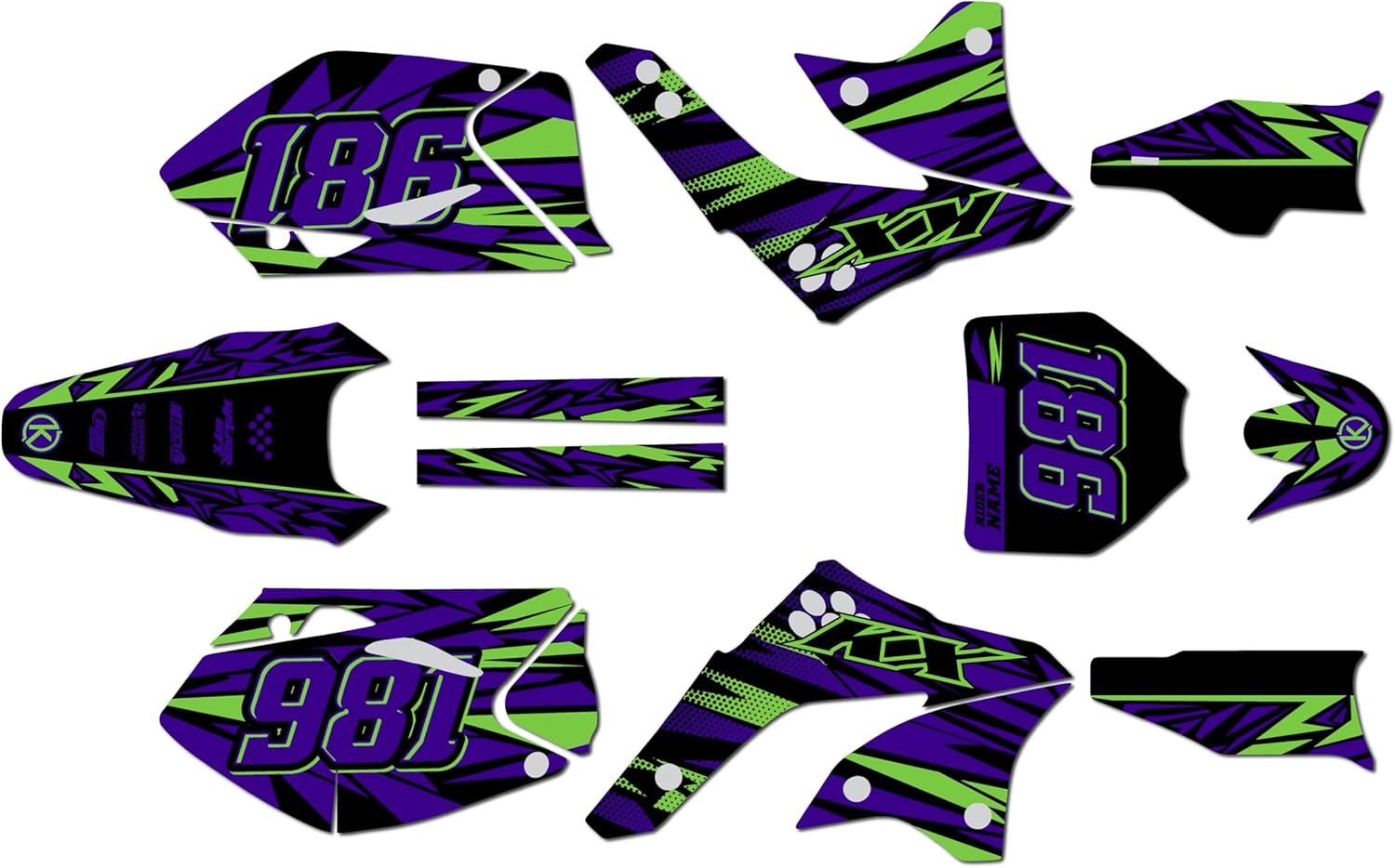 Graphics Kit for Kawasaki KX450F (2006-2008) TWITCH Series Purple 09 Mil - Dirt pit bike motorcycle stickers, dirtbike racing automotive decal motocross accessories no-plastics