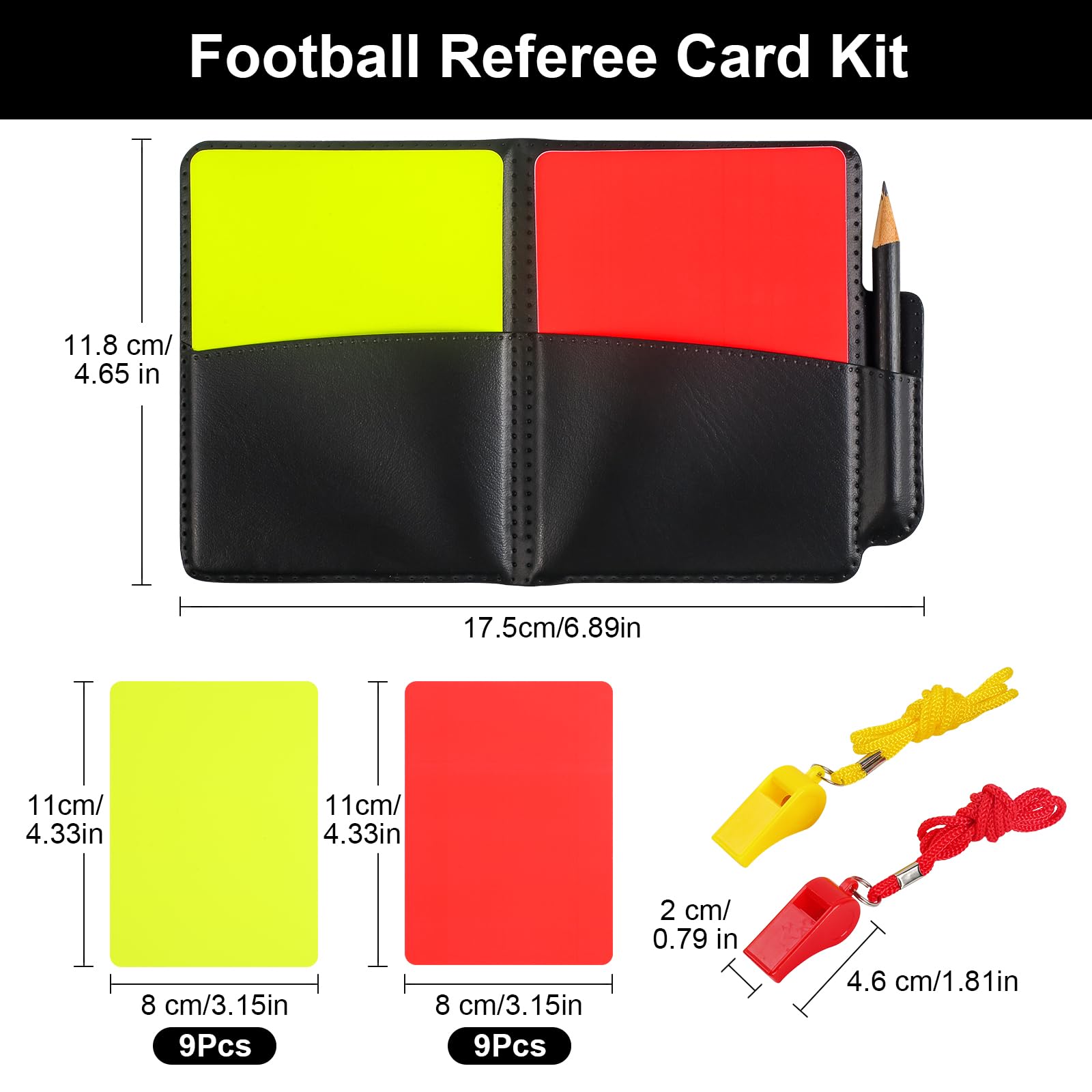 Kit de Tarjetas de Árbitro Fútbol, Juego con Silbato, Tarjetas Roja y Amarilla PVC