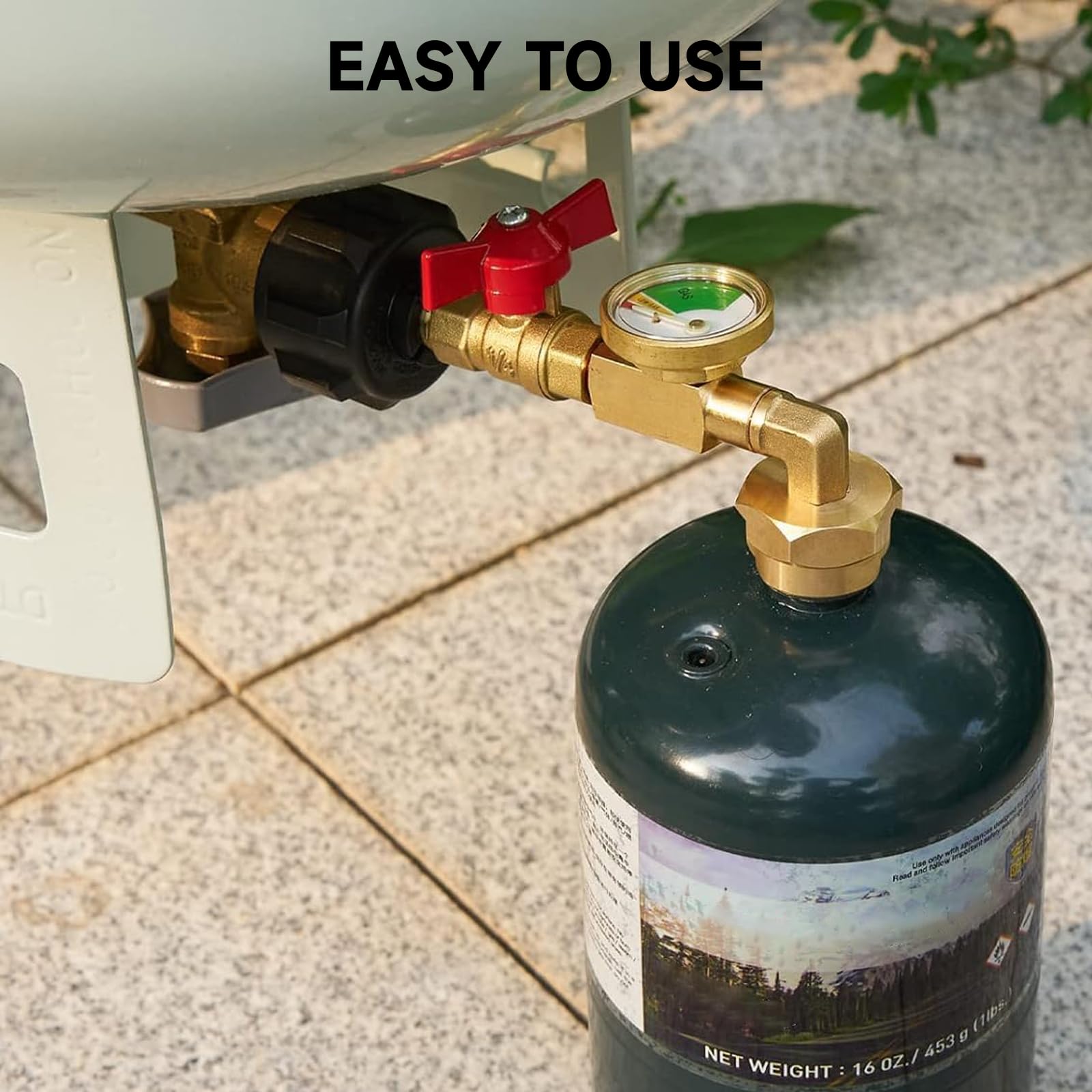 Adaptador de propano de 1 libra a 20 libras, adaptador de codo de repuesto de propano QCC1 con medidor y válvula de control de encendido y apagado para tanque de propano de 1 libra para