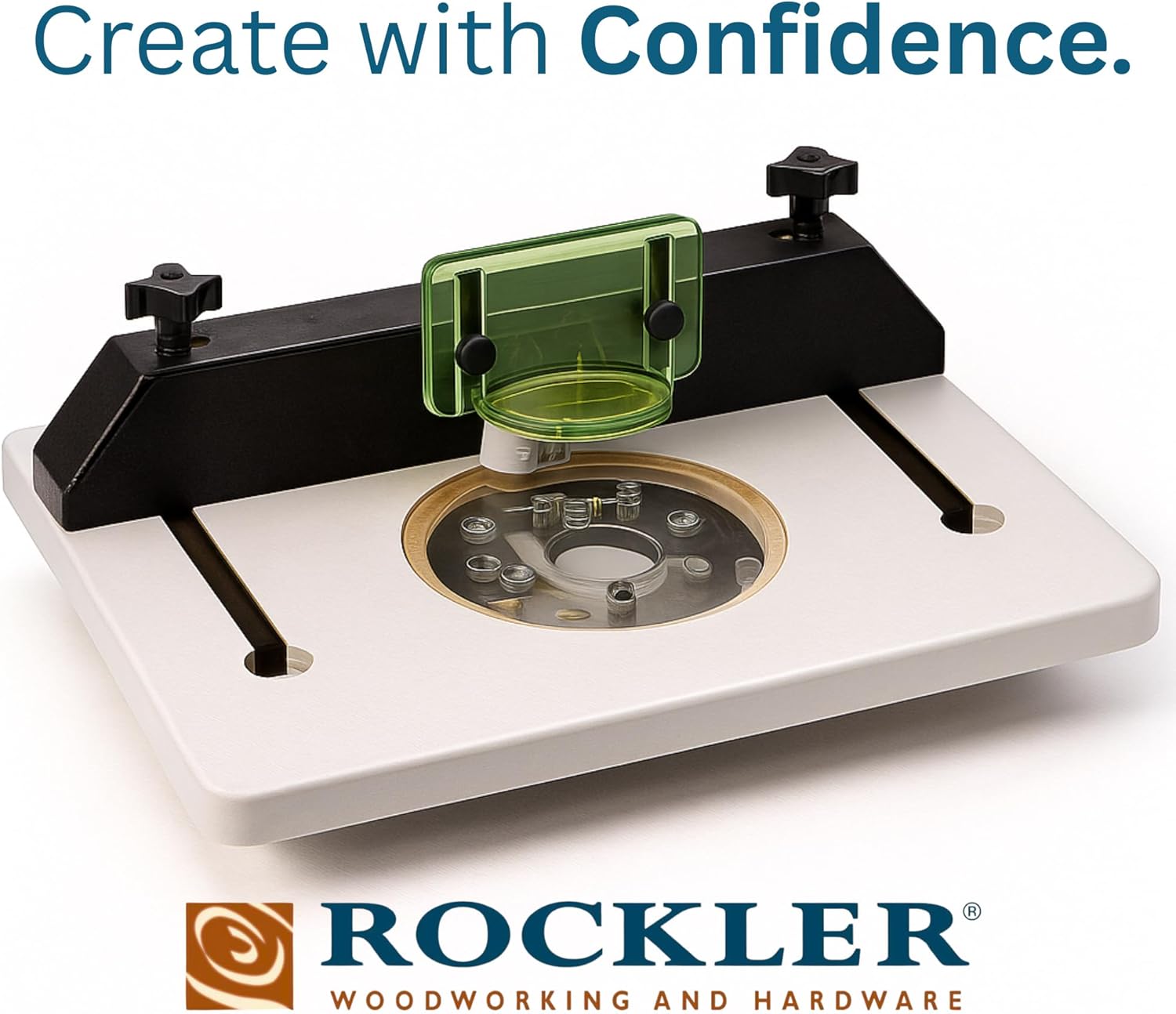 Rockler Trim Router Table – Adjustable Table Router w/Pre-Drilled Holes on Back - Router Table w/High-Visibility Bit Guard, 1/4" Thick Acrylic Base – Router Tools for Woodworking