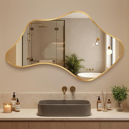 Asymmetrical Wall Mirror, Irregular Shaped Frameless Vanity Mirror, Modern Decorative