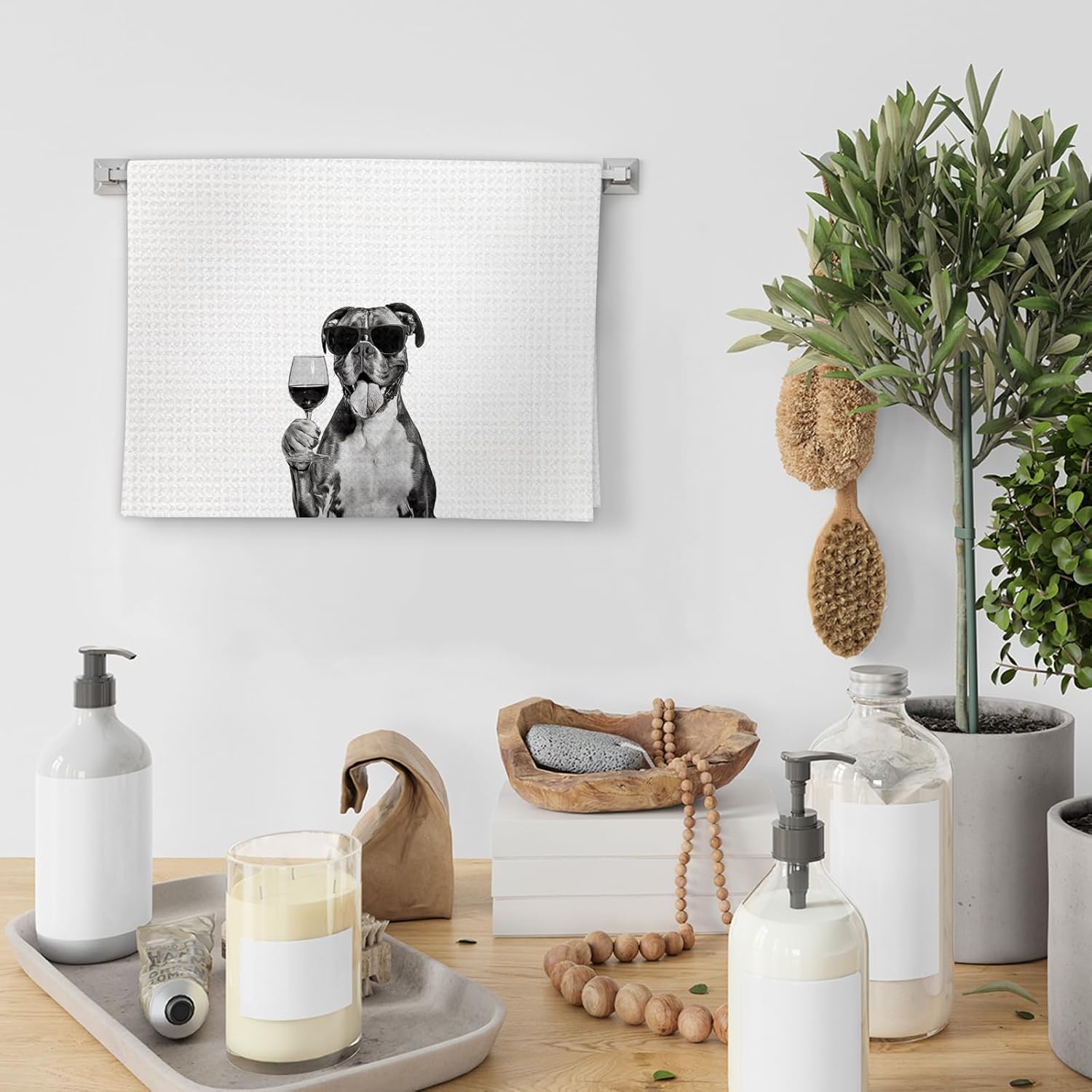 Boxer Dog Gifts Wine Kitchen Towels, Gifts for Boxer Dog Wine Lovers Decorative Hand Dish Tea Towel for Kitchen Home Bar, Funny BoxerDog Owners Home Bar Decor(16x24In) - Image 4