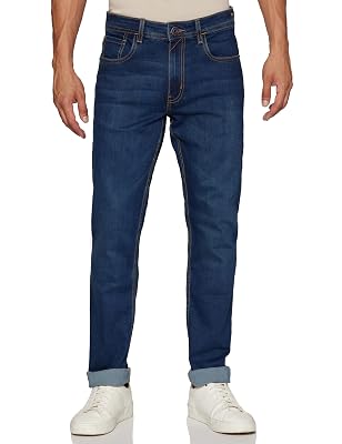 Peter England Men's Classic Tapered Stretchable Twill Mid Rise Jeans Navy Blue, 38