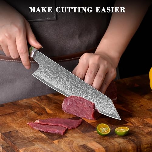 Miniatura 4 de Cuchillos de cocina de 67 capas de acero de damasco, cuchillo japonés de chef japonés de alto carbono forjado a mano hoja afilada con mango de