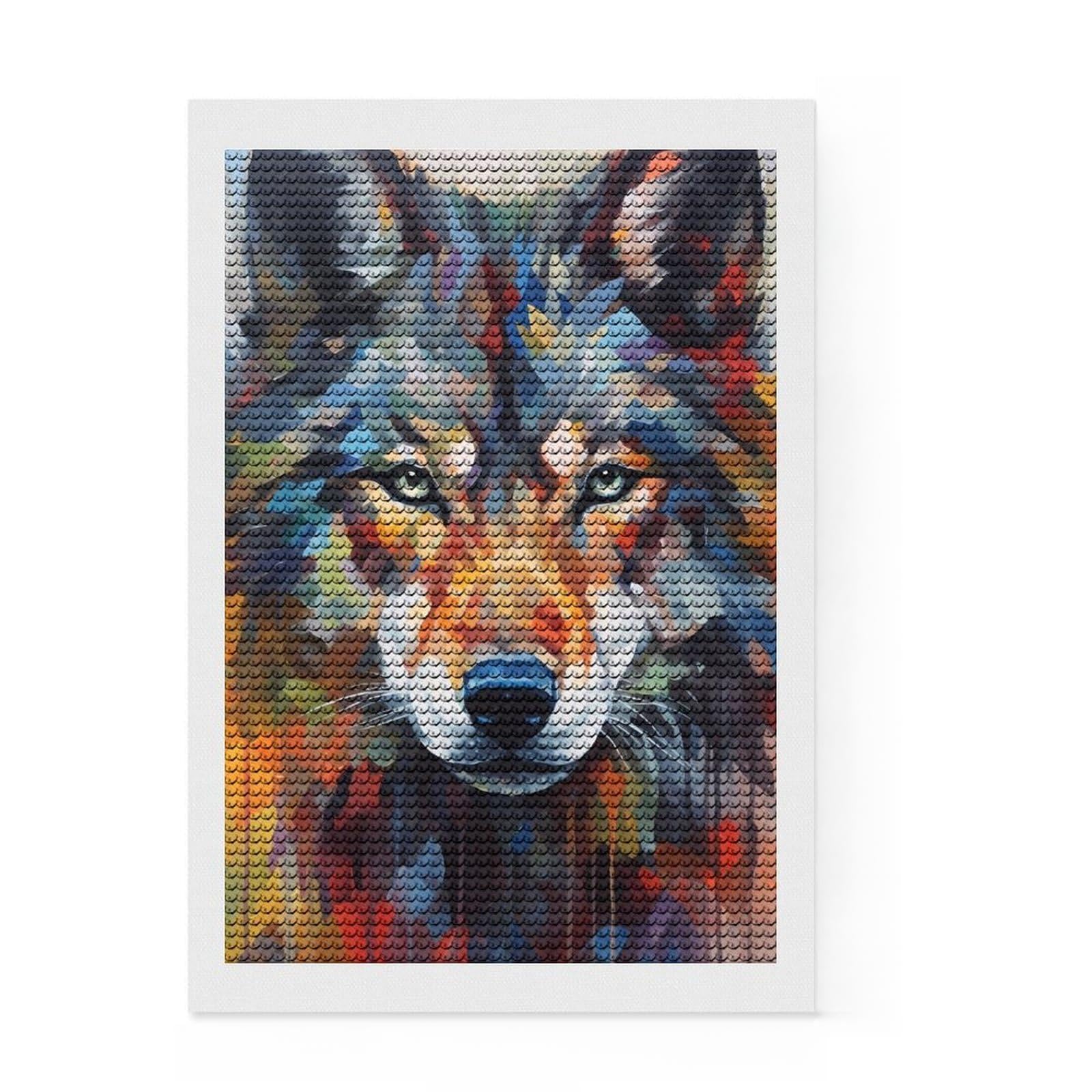Junmoney Wolf Paintings Diamond Painting Canvas Set 8"x12", for Craft Lovers, Nice Detail and Sparkle, Boho Decor, Birthday Gift