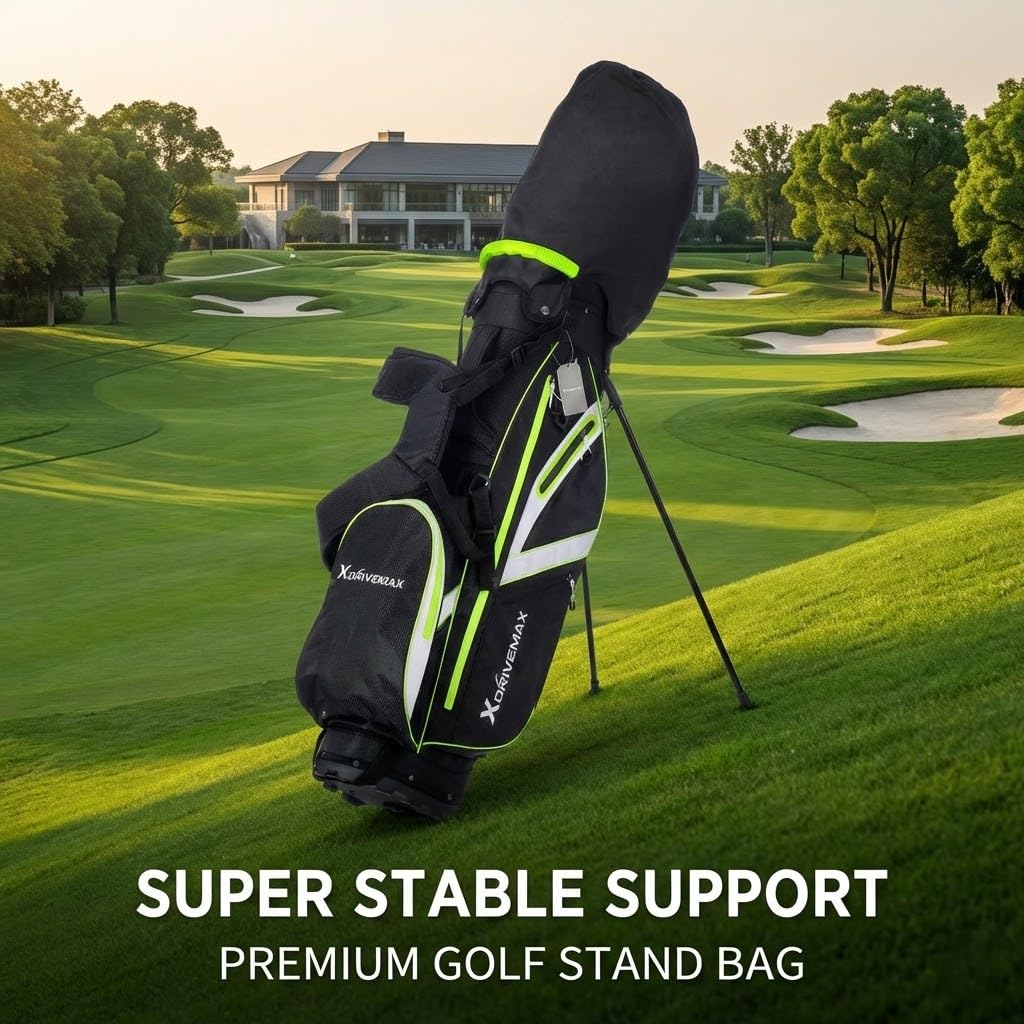 XDriveMax Golfbag, leichtes Golf standbag mit 8-facher Unterteilung für Herren und Damen,Premium Golf Bag mit Regenhülle, Kühlfach und Golfzubehör Kit