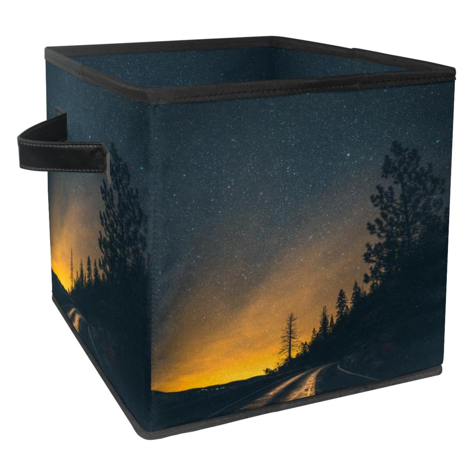 Boîte de rangement en tissu premium, bac de rangement décoratif imprimé autoroute de nuit