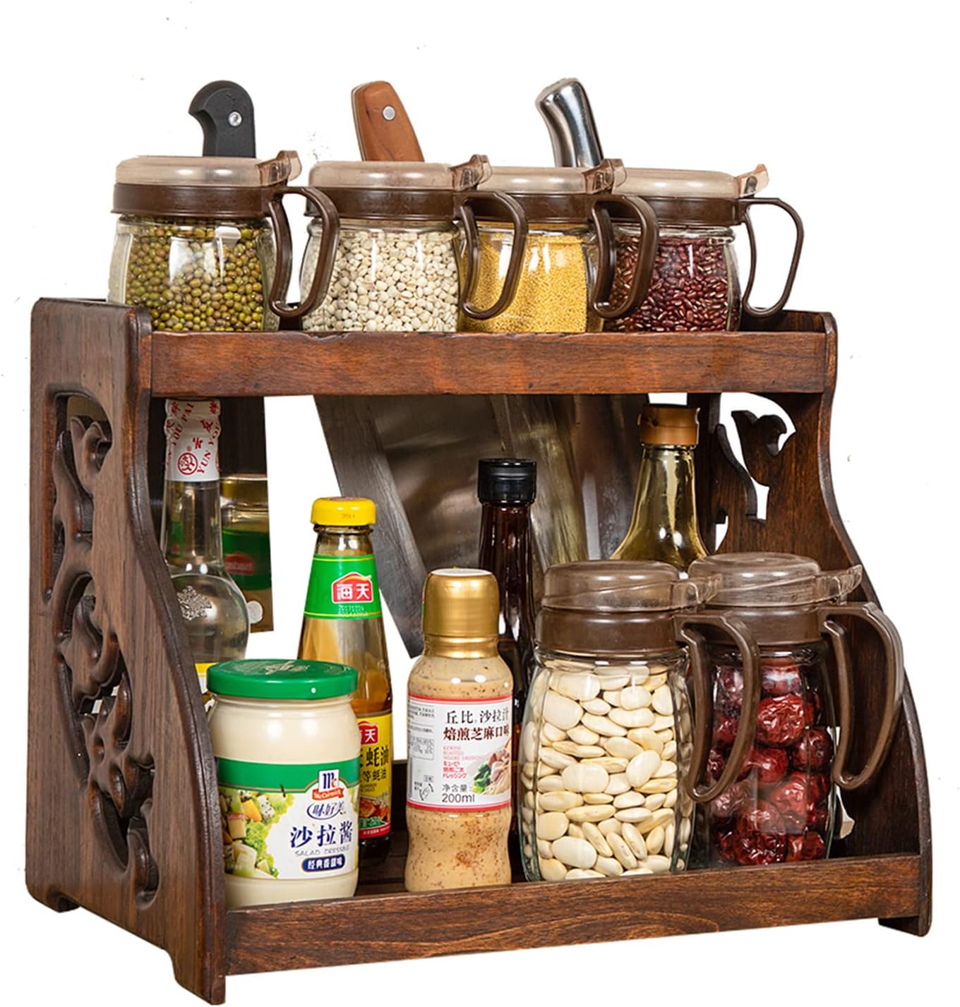 SPICE RACKS ZJL Wooden Seasoning Shelf Countertop Organizer